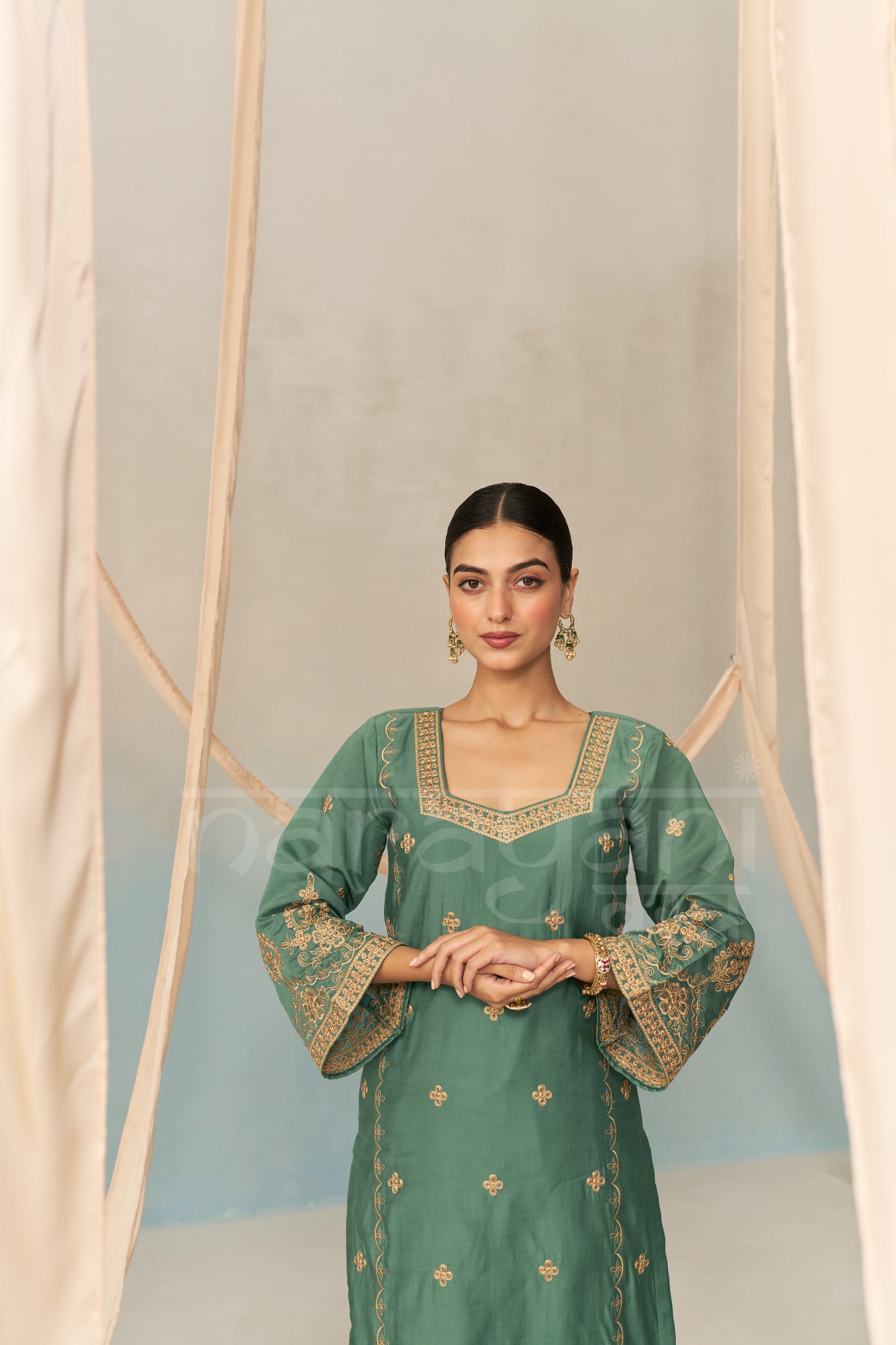 REYA - Emerald Green Chanderi Suit Set
