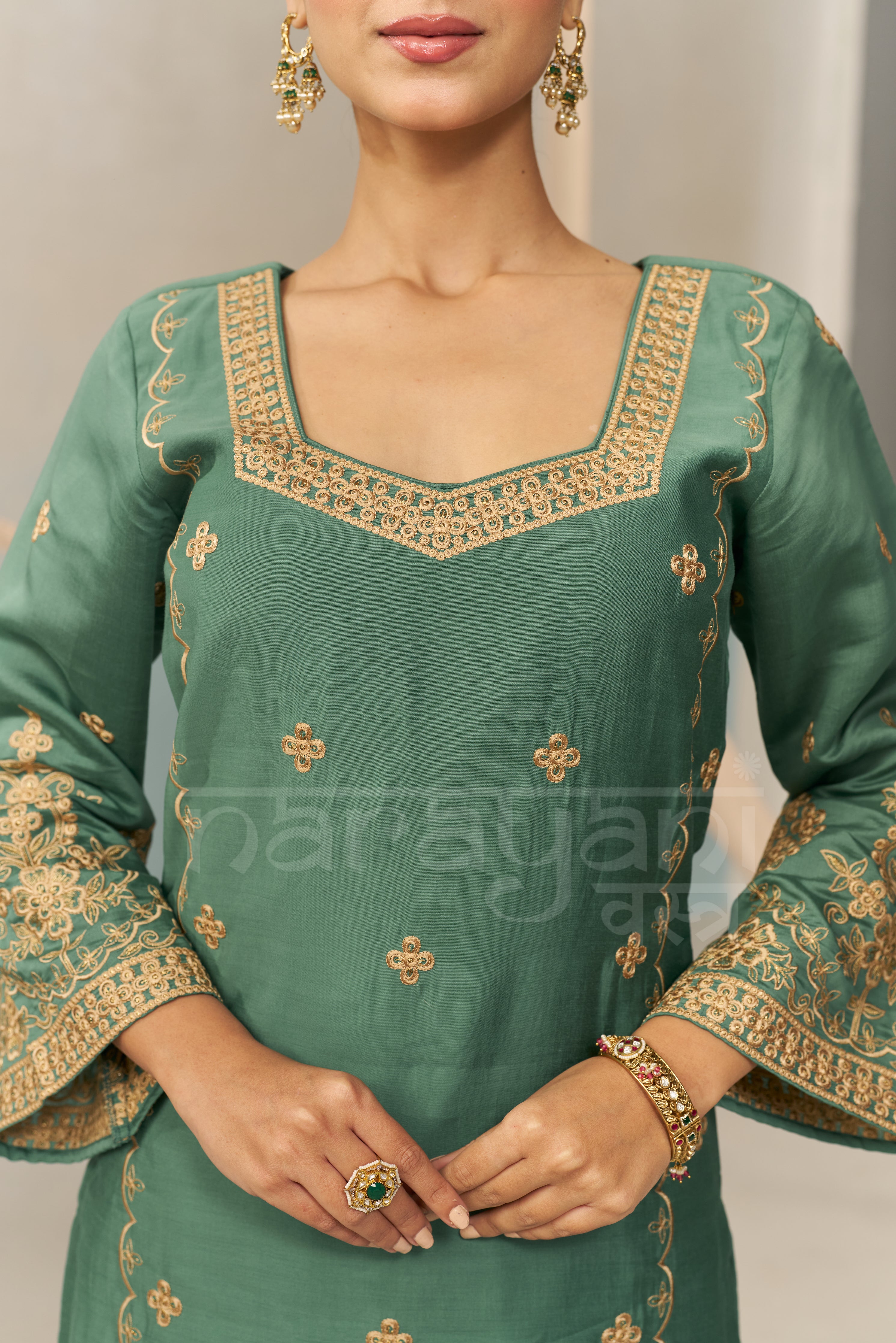 REYA - Emerald Green Chanderi Suit Set