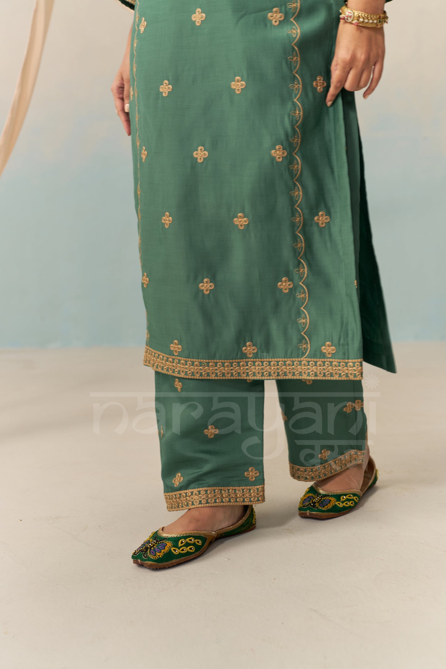 REYA - Emerald Green Chanderi Suit Set