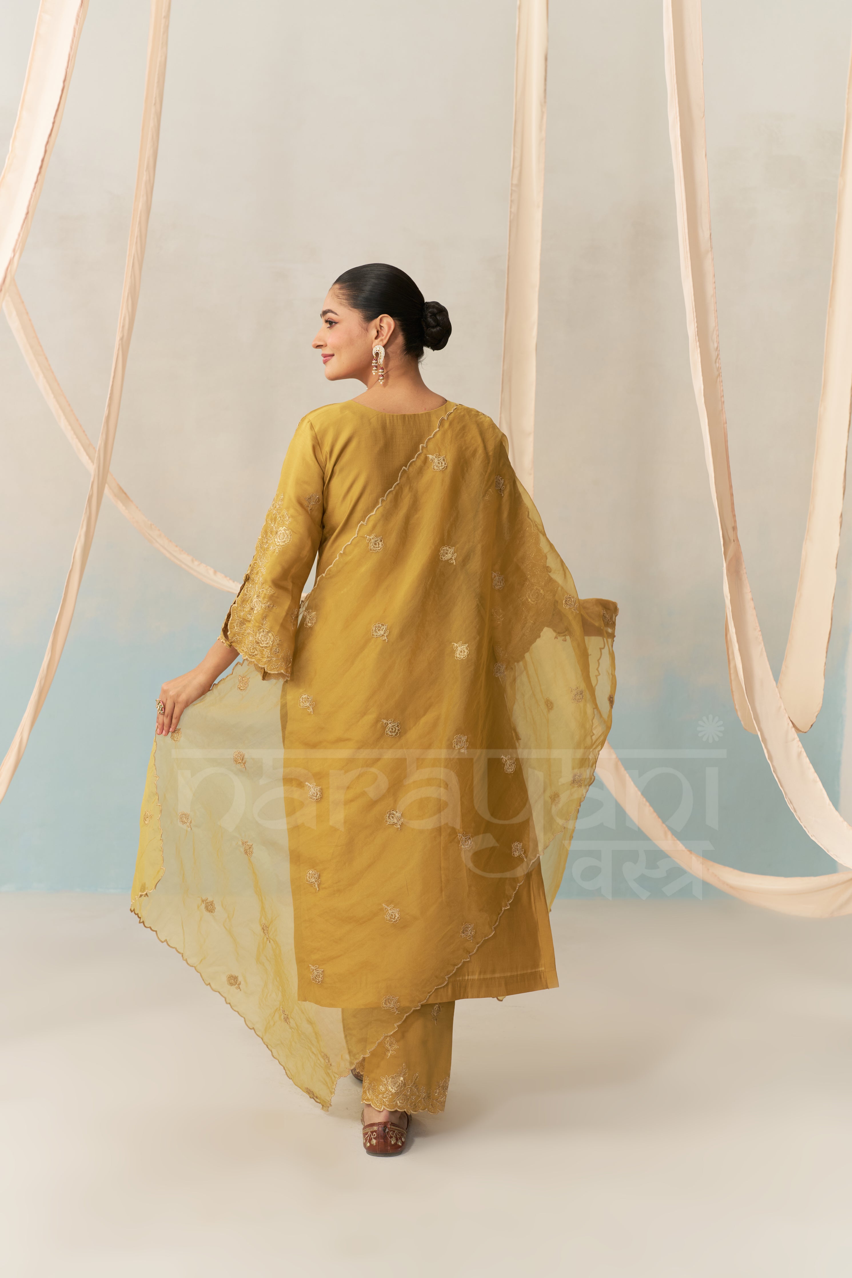 VERA - Mustard Gold Chanderi Suit Set