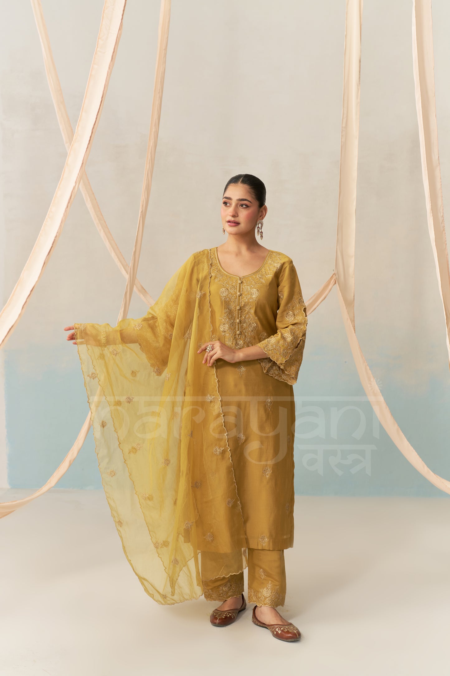 VERA - Mustard Gold Chanderi Suit Set