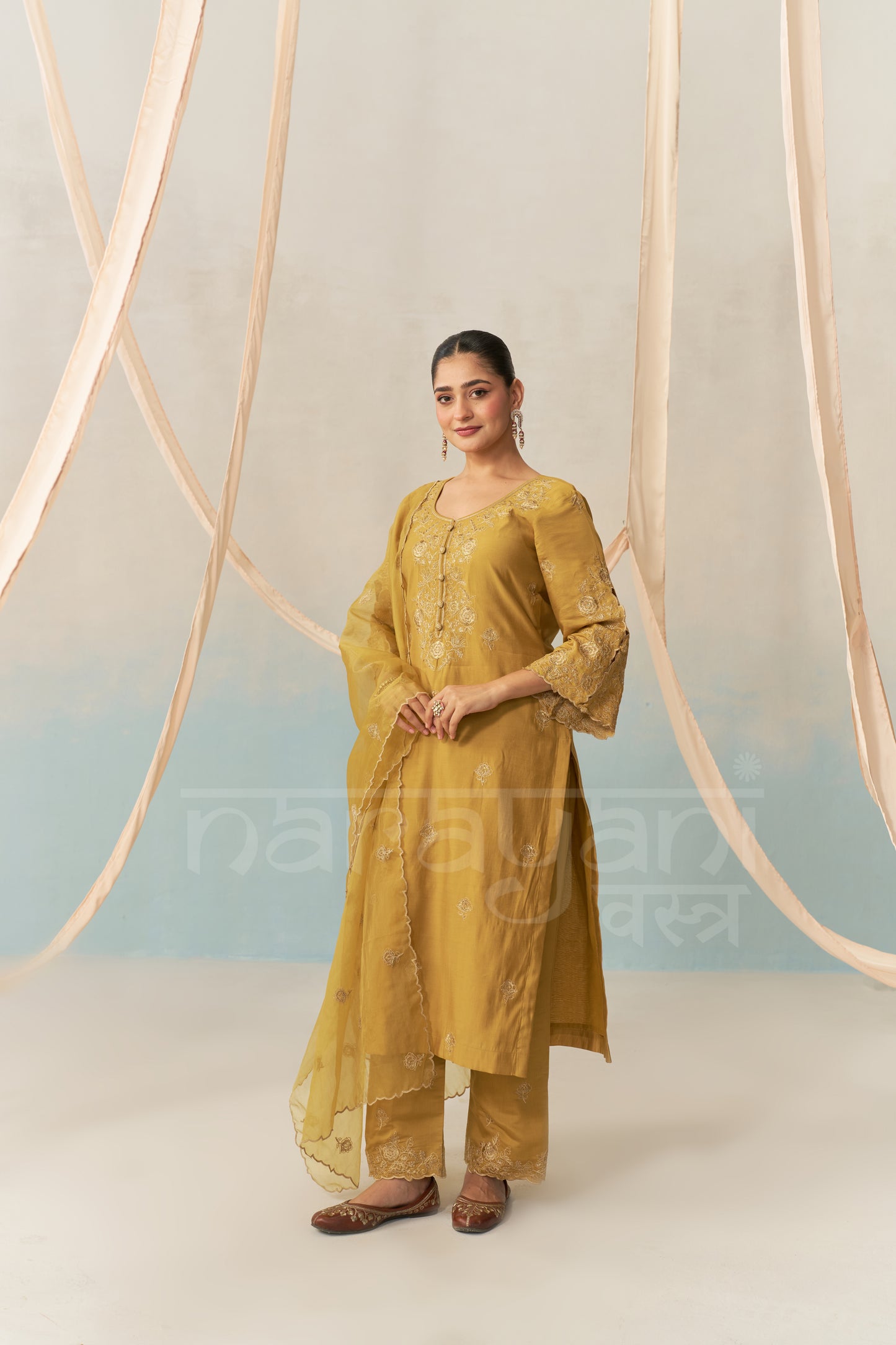 VERA - Mustard Gold Chanderi Suit Set