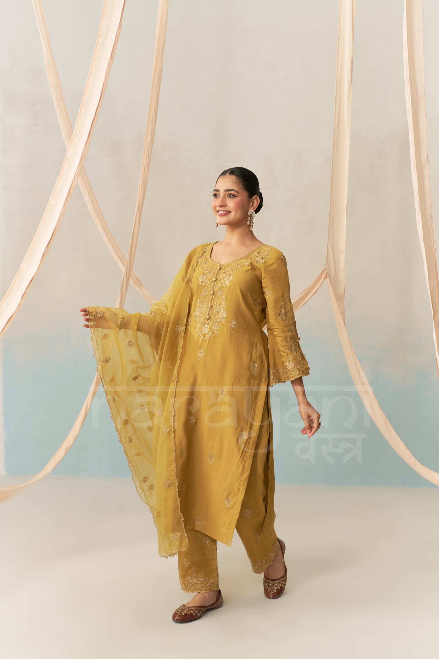 VERA - Mustard Gold Chanderi Suit Set