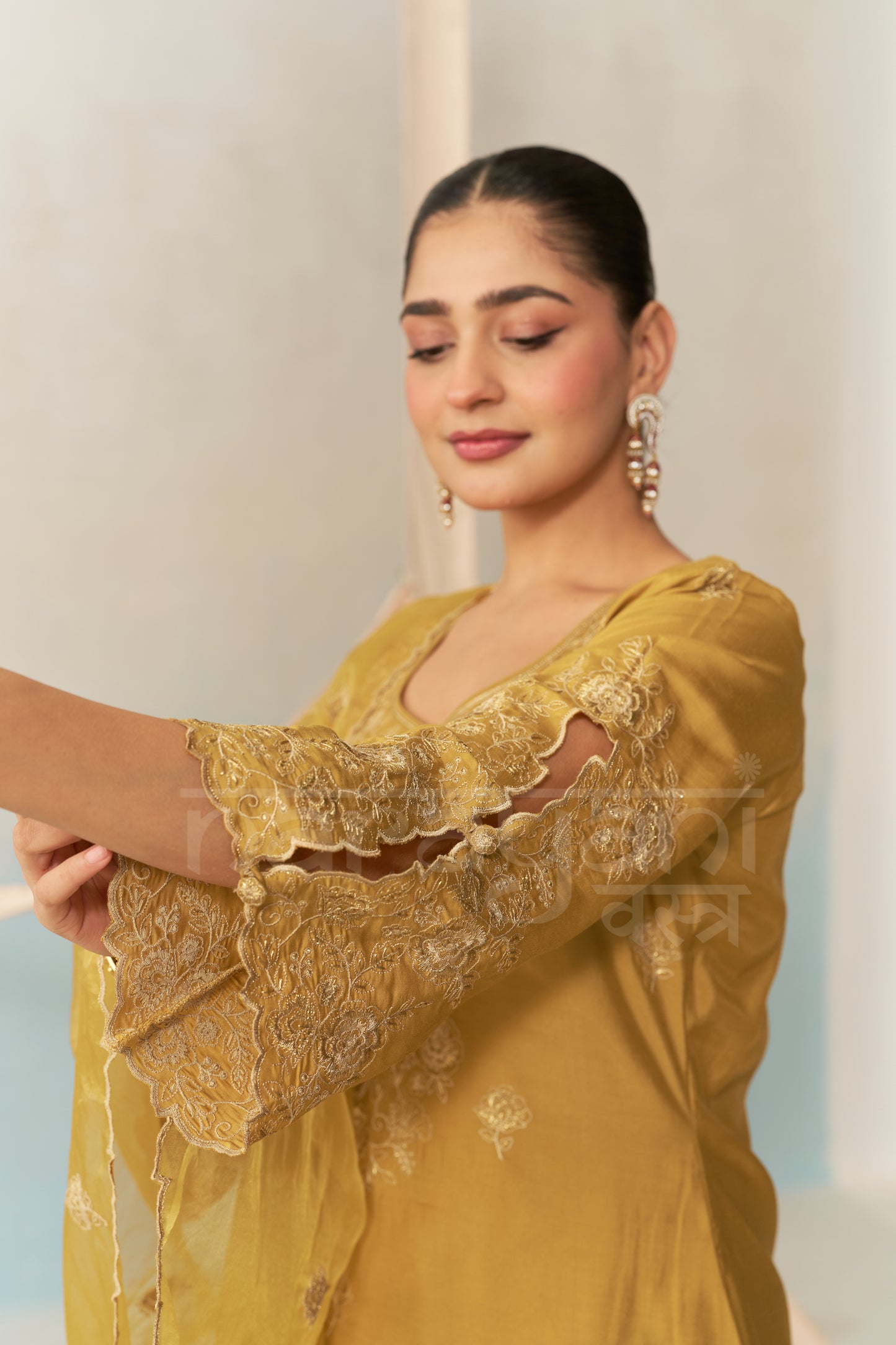 VERA - Mustard Gold Chanderi Suit Set