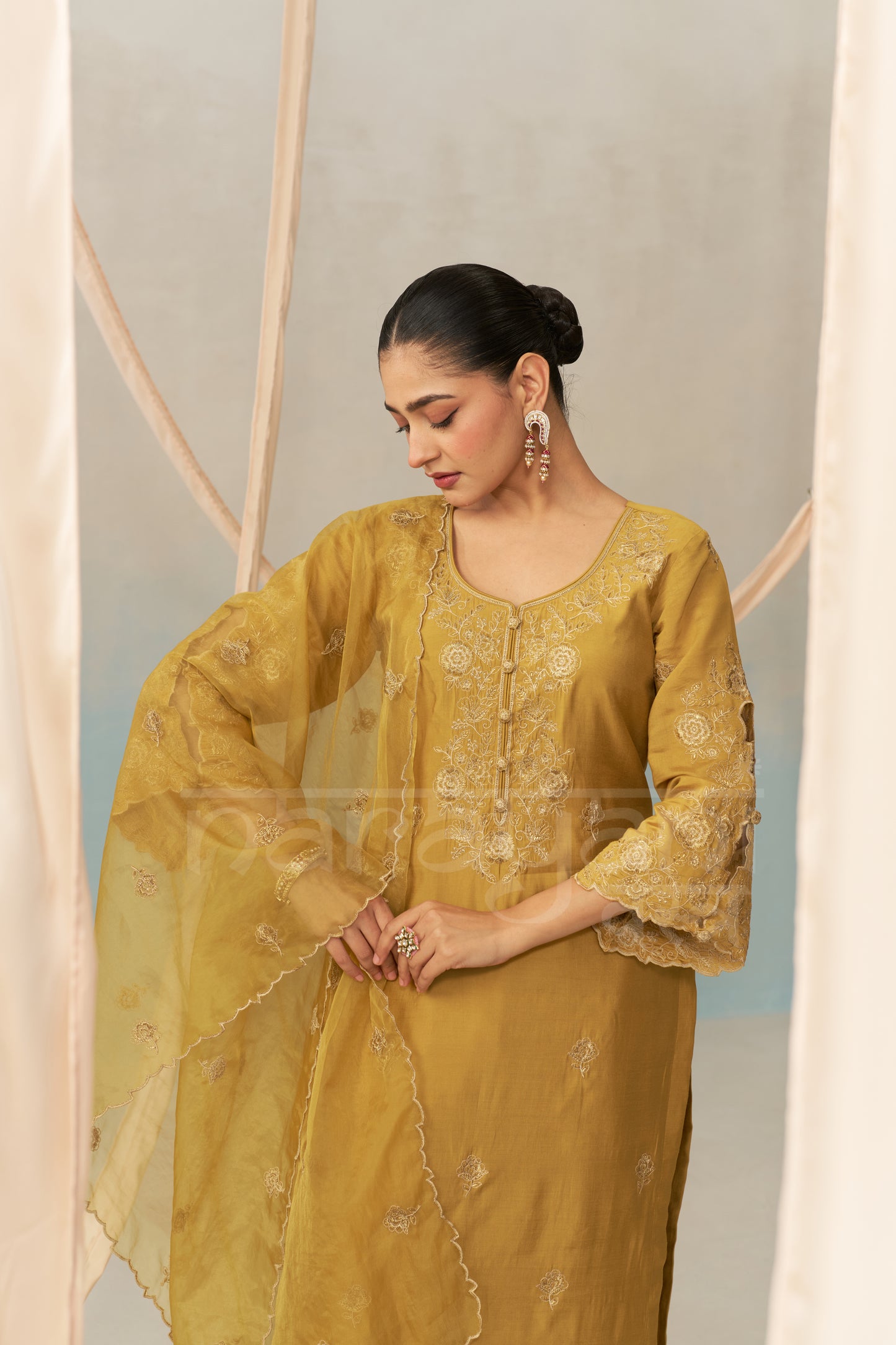 VERA - Mustard Gold Chanderi Suit Set
