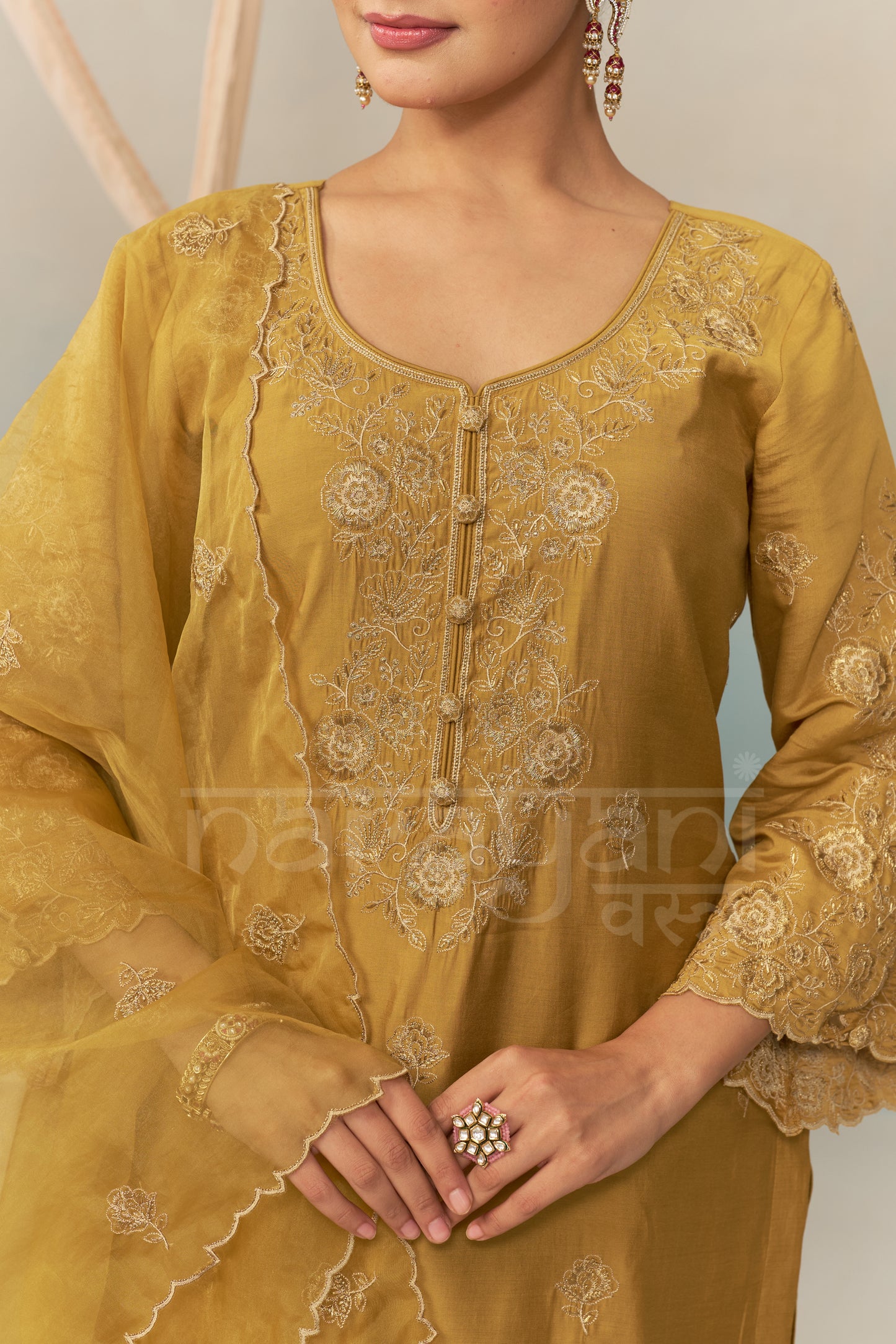 VERA - Mustard Gold Chanderi Suit Set