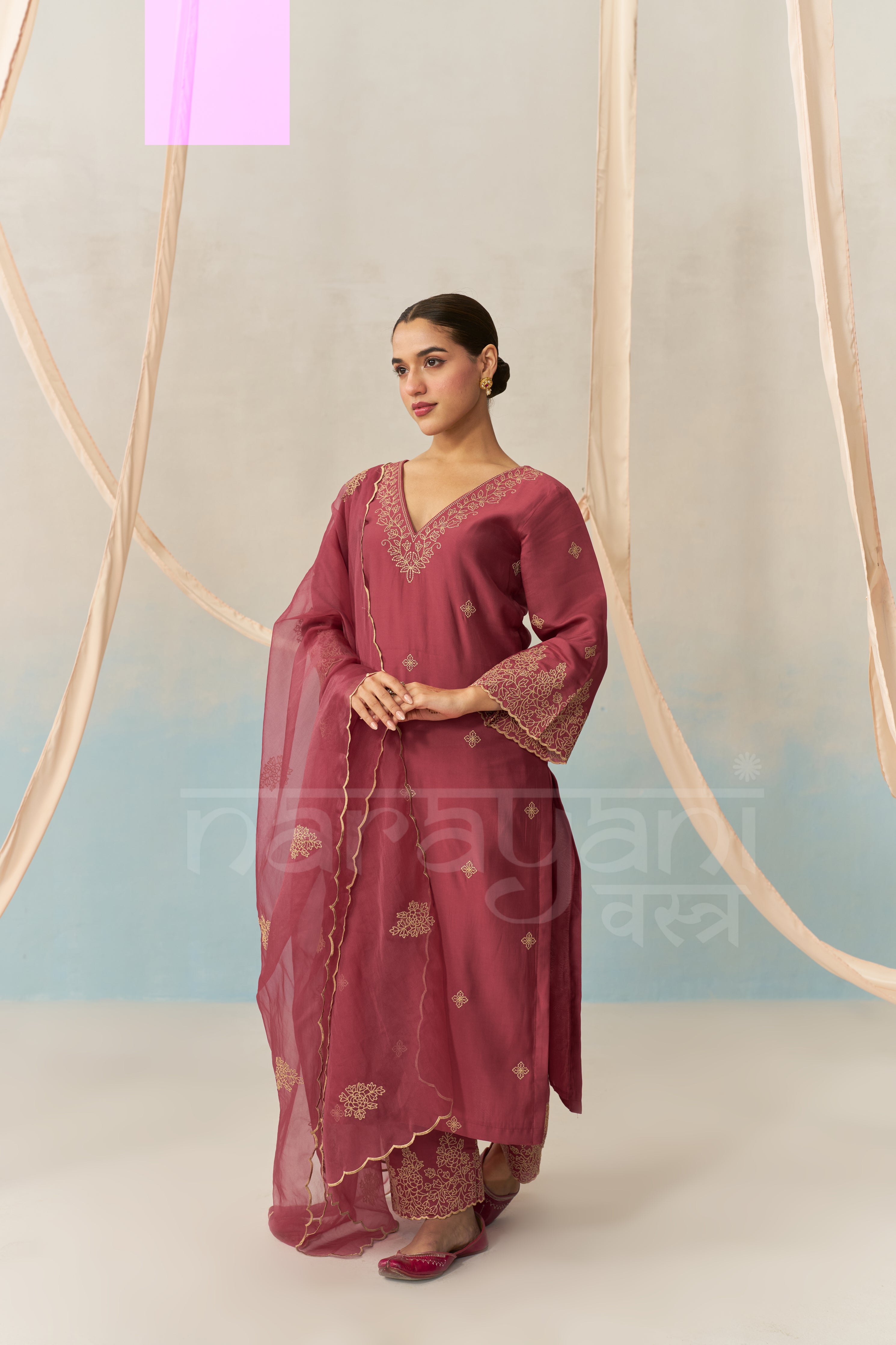 ALIA - Burgundy Chanderi Suit Set