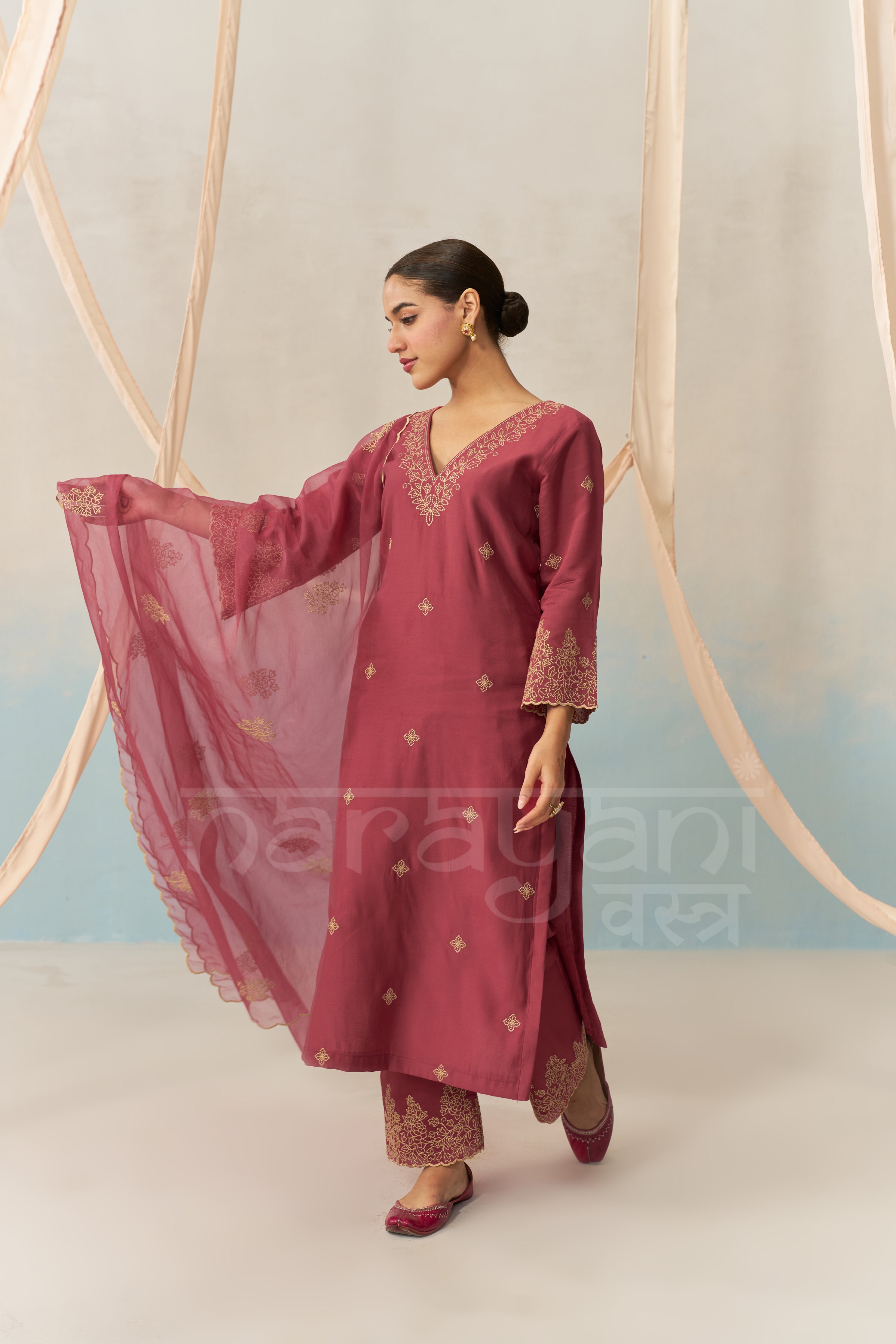 ALIA - Burgundy Chanderi Suit Set