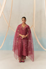 ALIA - Burgundy Chanderi Suit Set