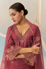 ALIA - Burgundy Chanderi Suit Set