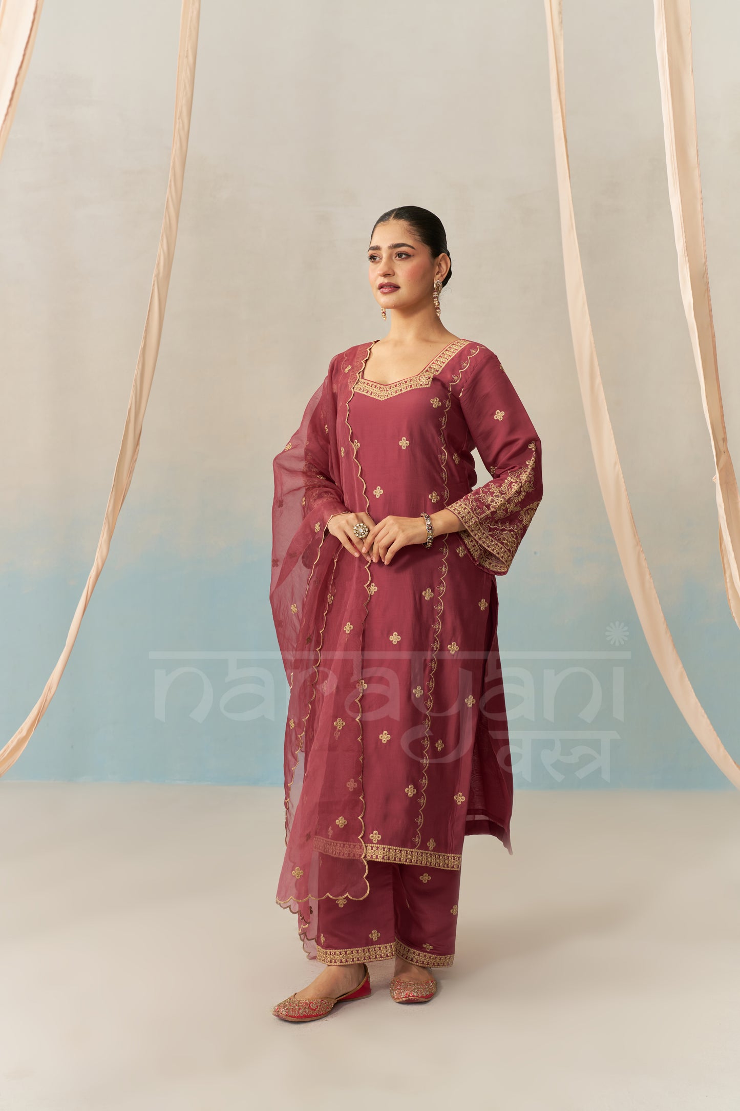 ESHA - Burgundy Chanderi Suit Set