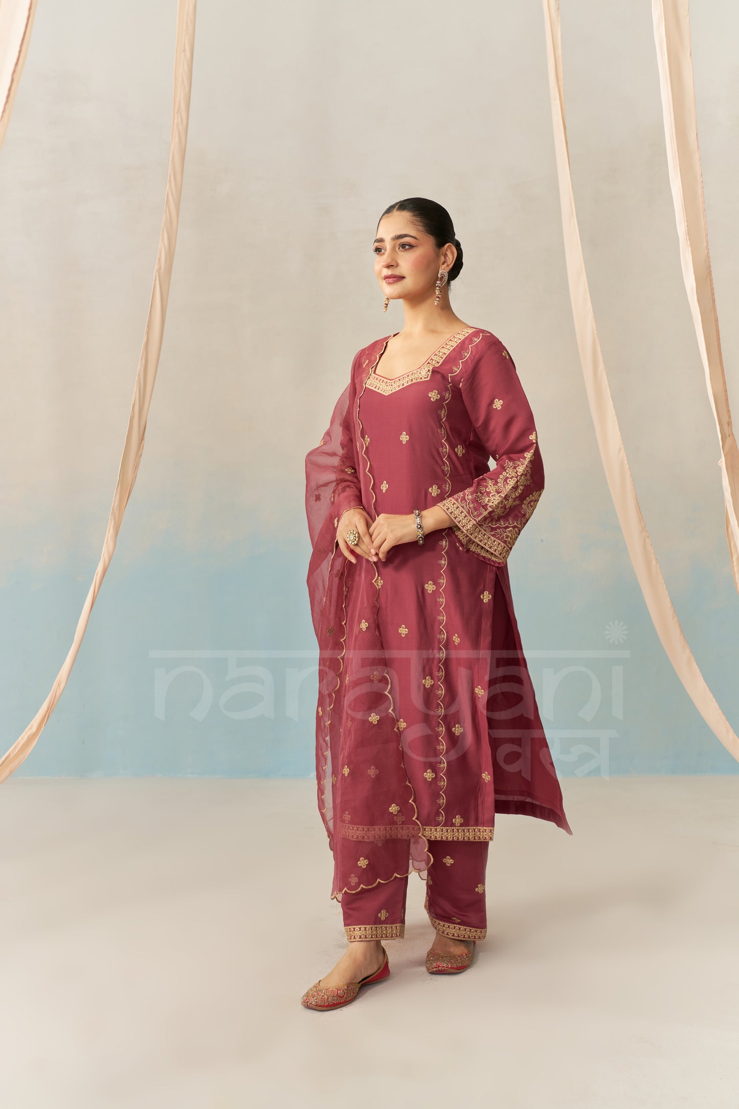 ESHA - Burgundy Chanderi Suit Set