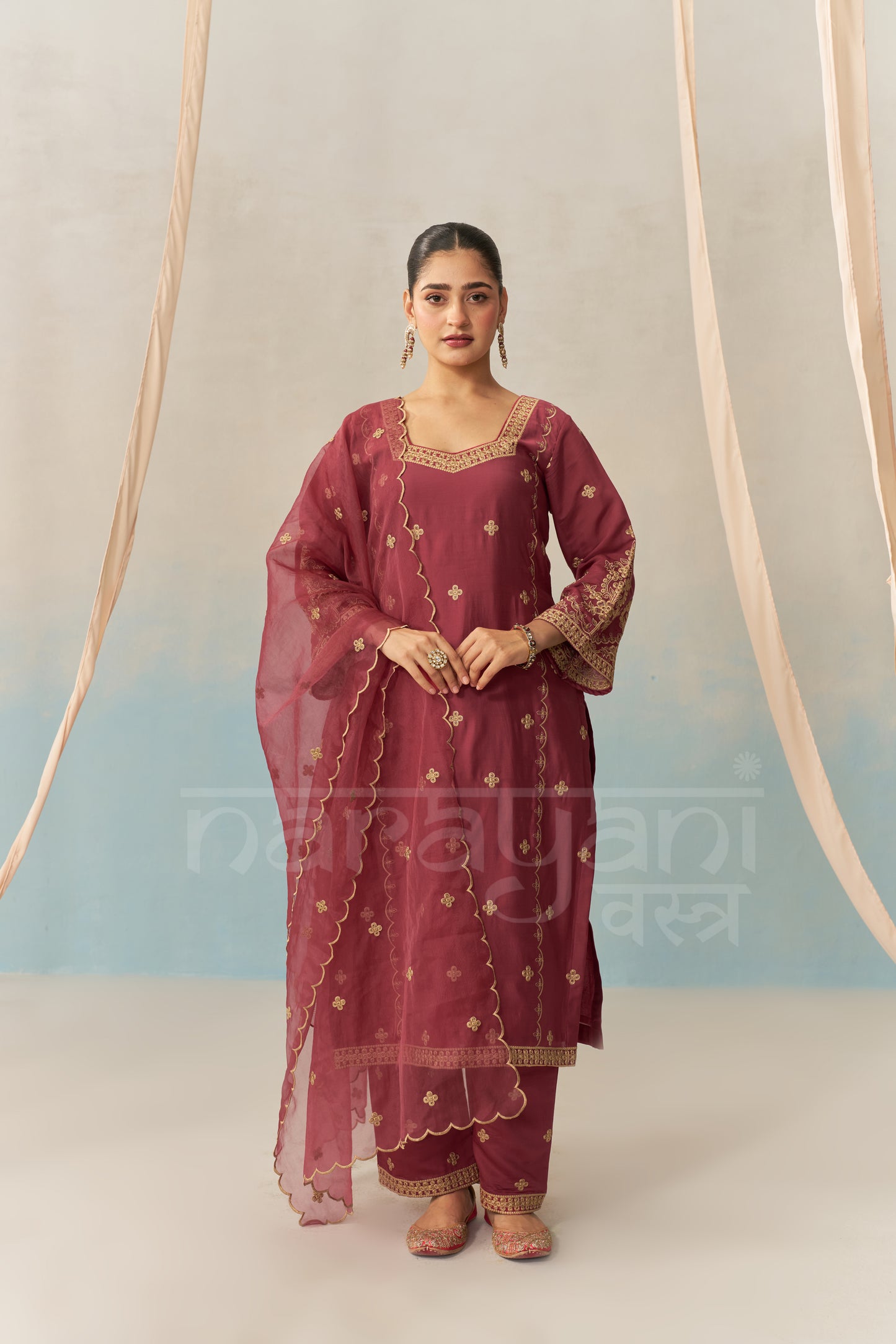 ESHA - Burgundy Chanderi Suit Set