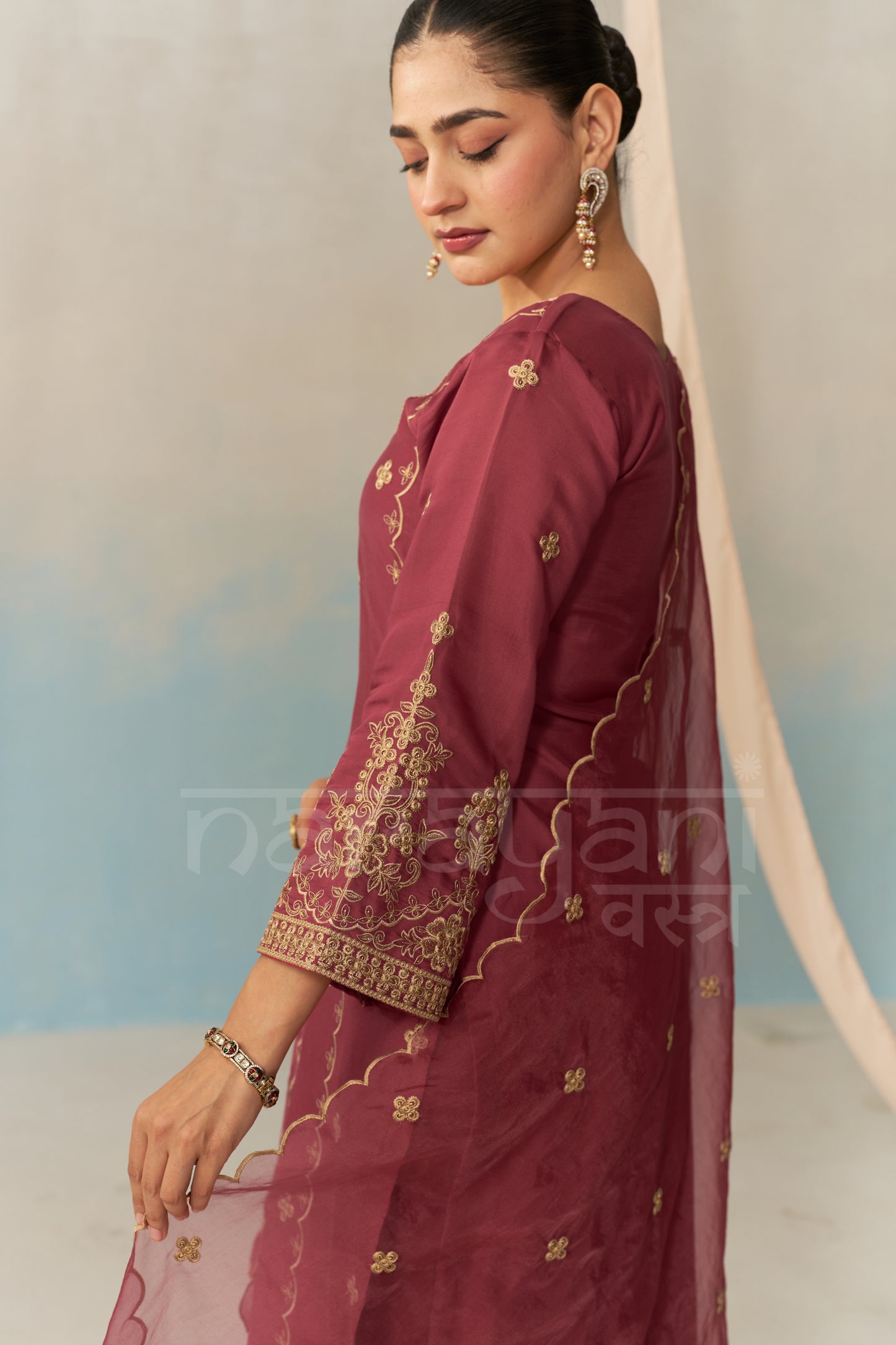 ESHA - Burgundy Chanderi Suit Set