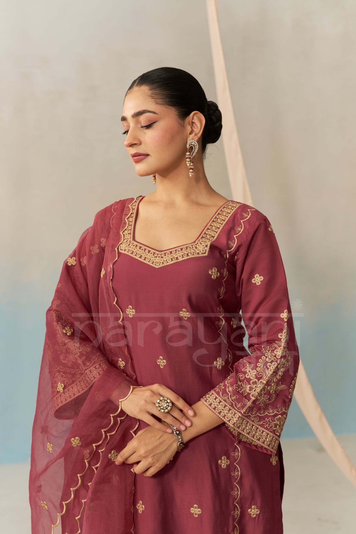 ESHA - Burgundy Chanderi Suit Set