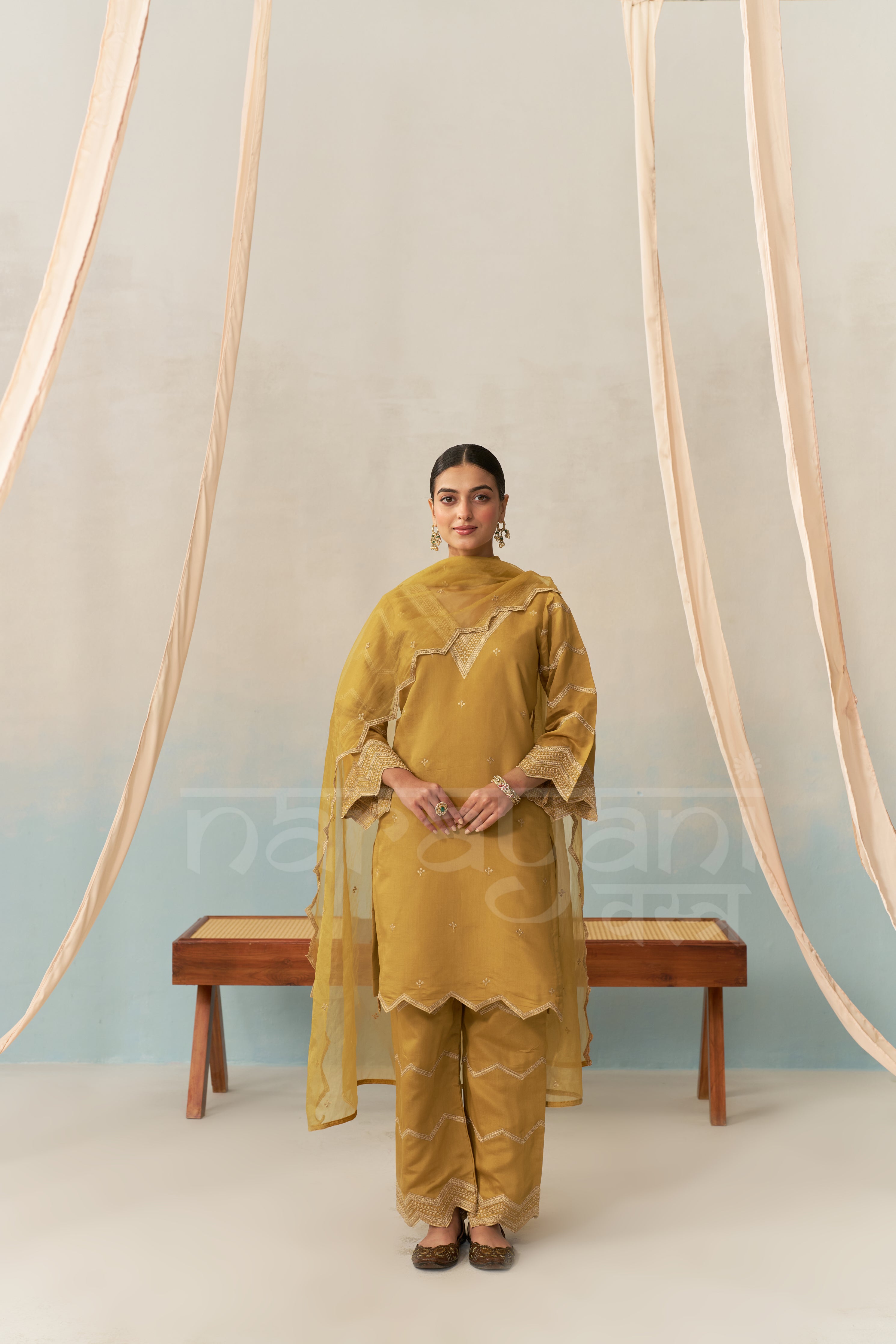 AYLA - Mustard Gold Chanderi Suit Set
