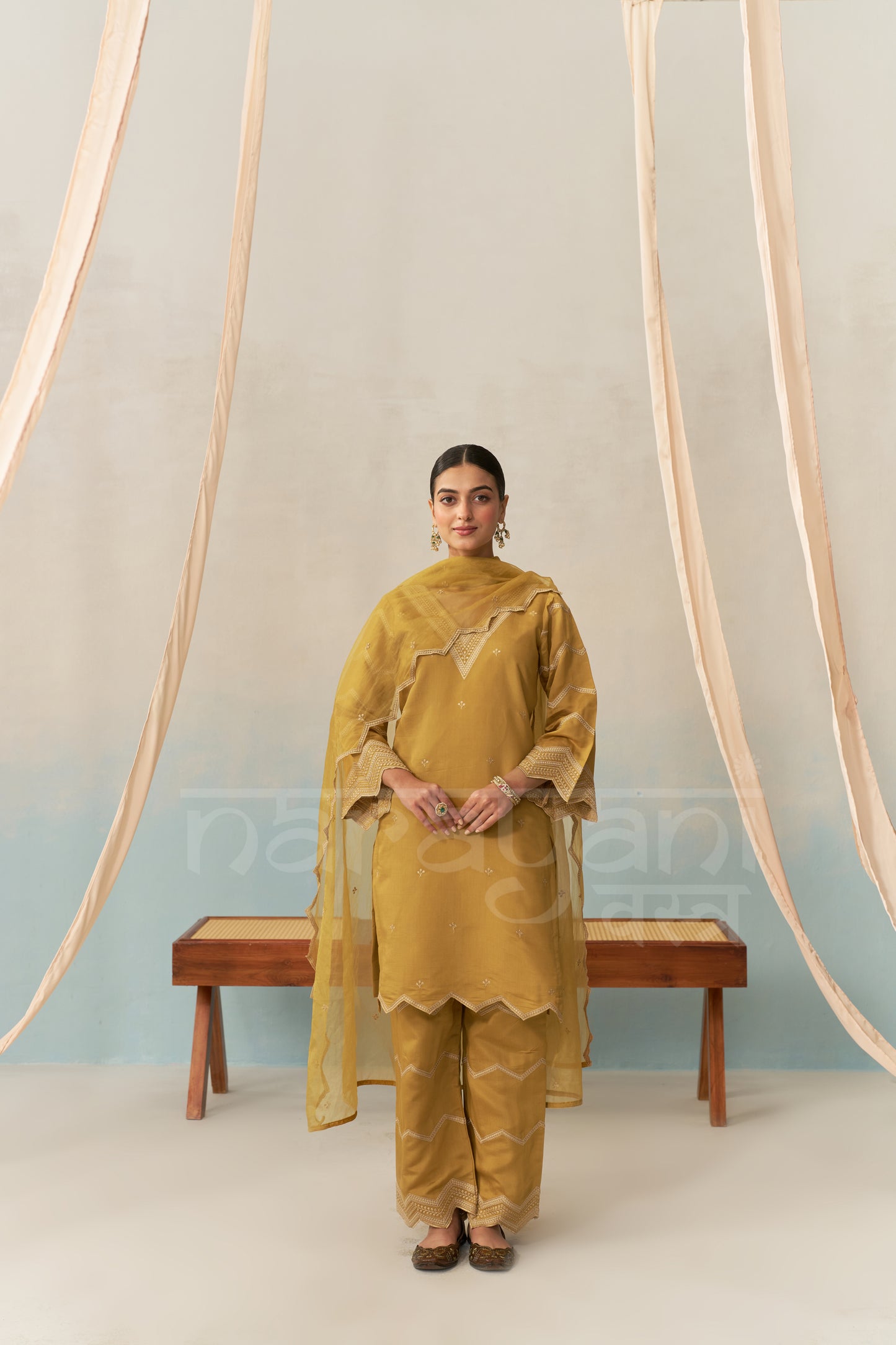 AYLA - Mustard Gold Chanderi Suit Set