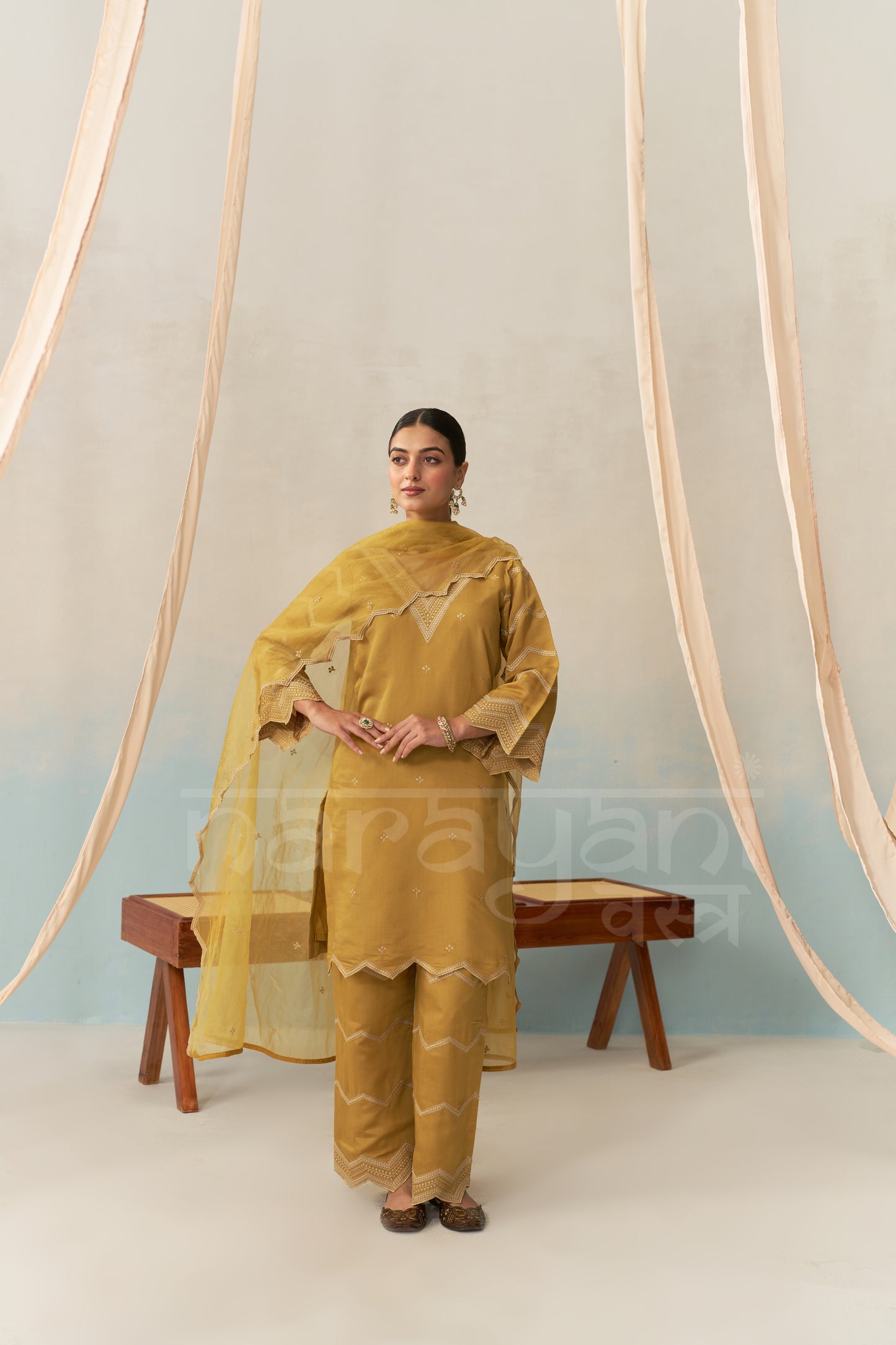 AYLA - Mustard Gold Chanderi Suit Set