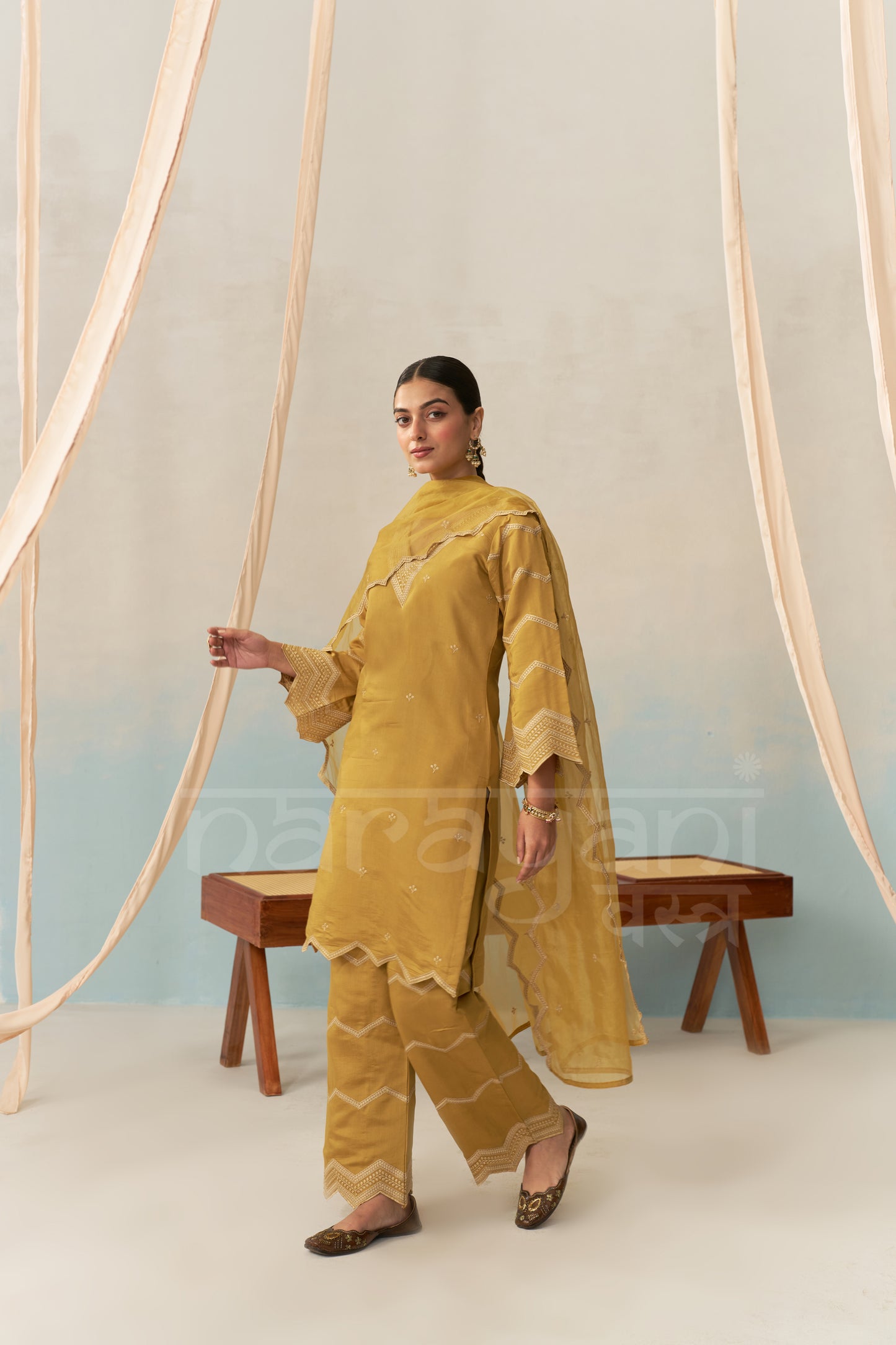 AYLA - Mustard Gold Chanderi Suit Set