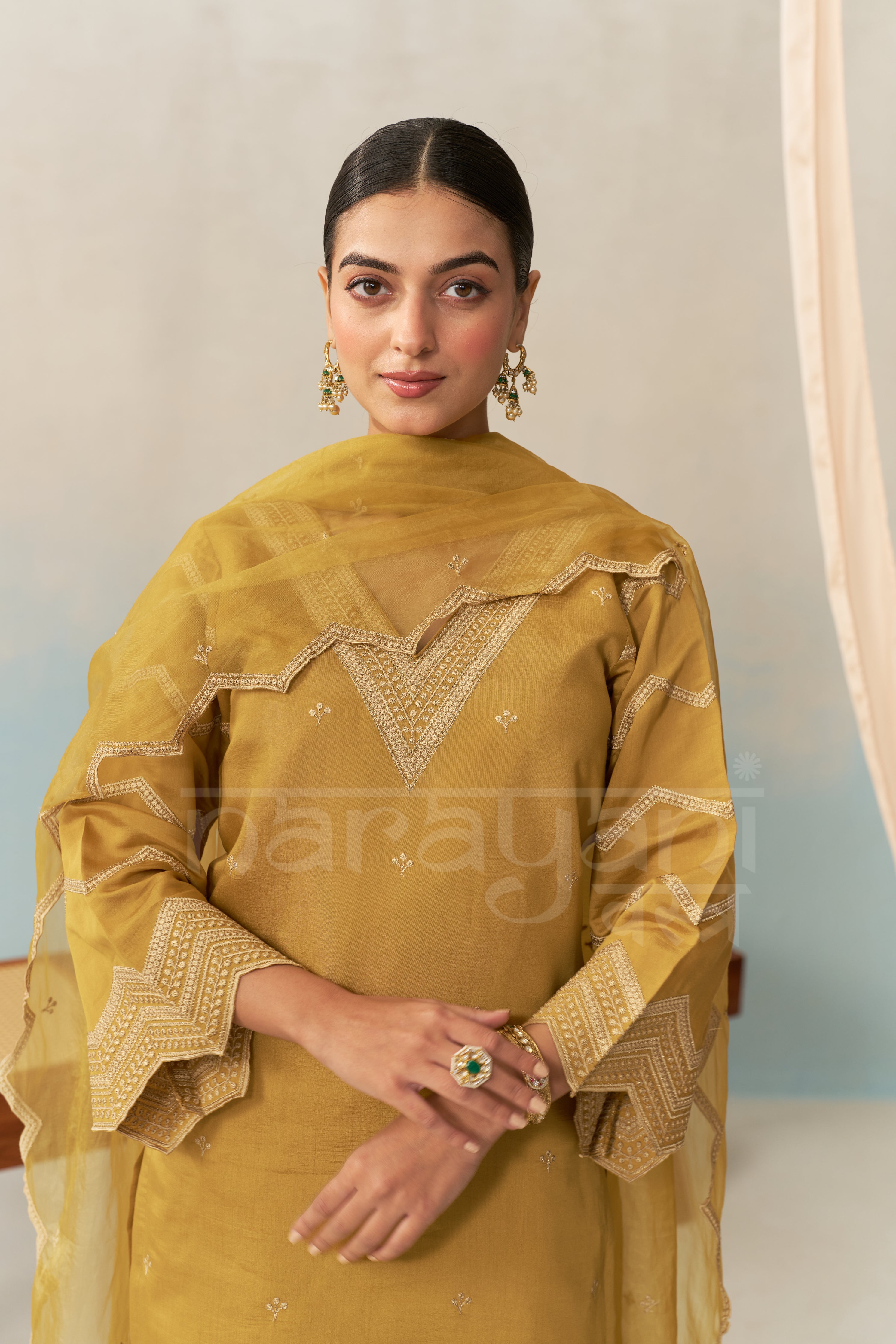 AYLA - Mustard Gold Chanderi Suit Set