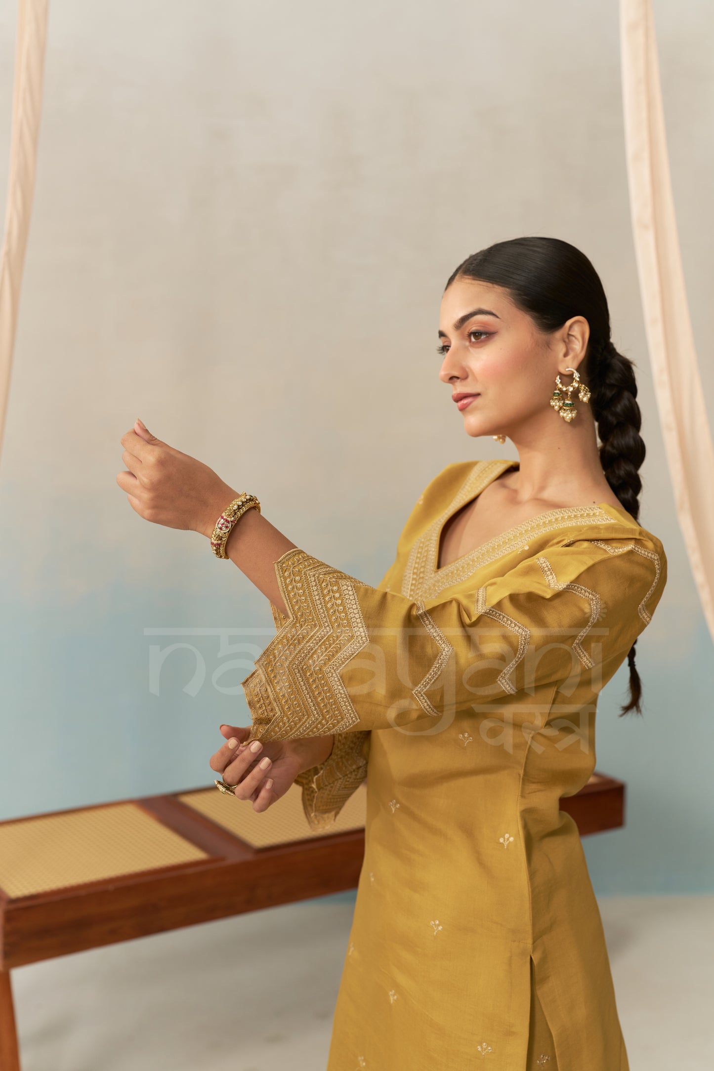 AYLA - Mustard Gold Chanderi Suit Set