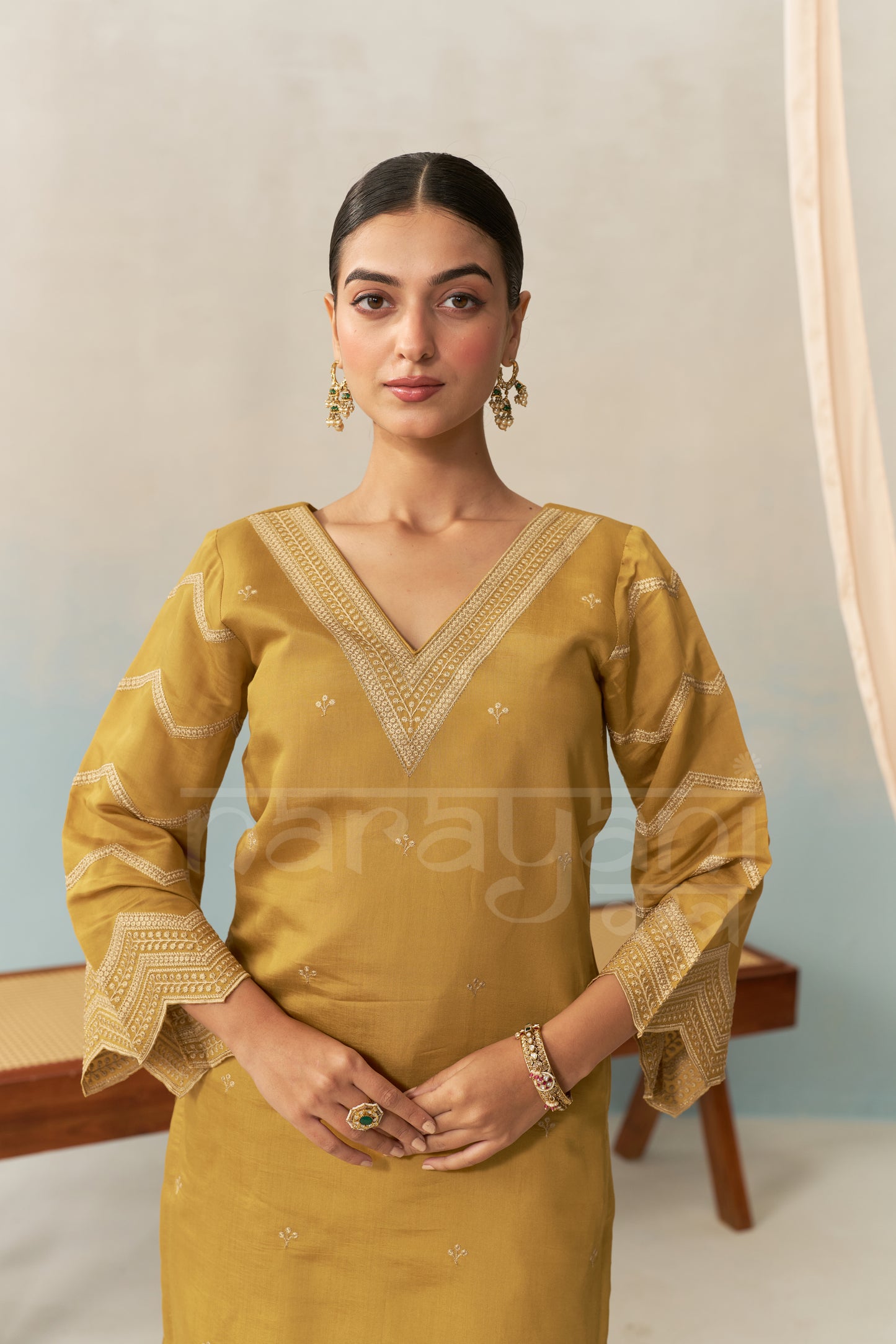 AYLA - Mustard Gold Chanderi Suit Set