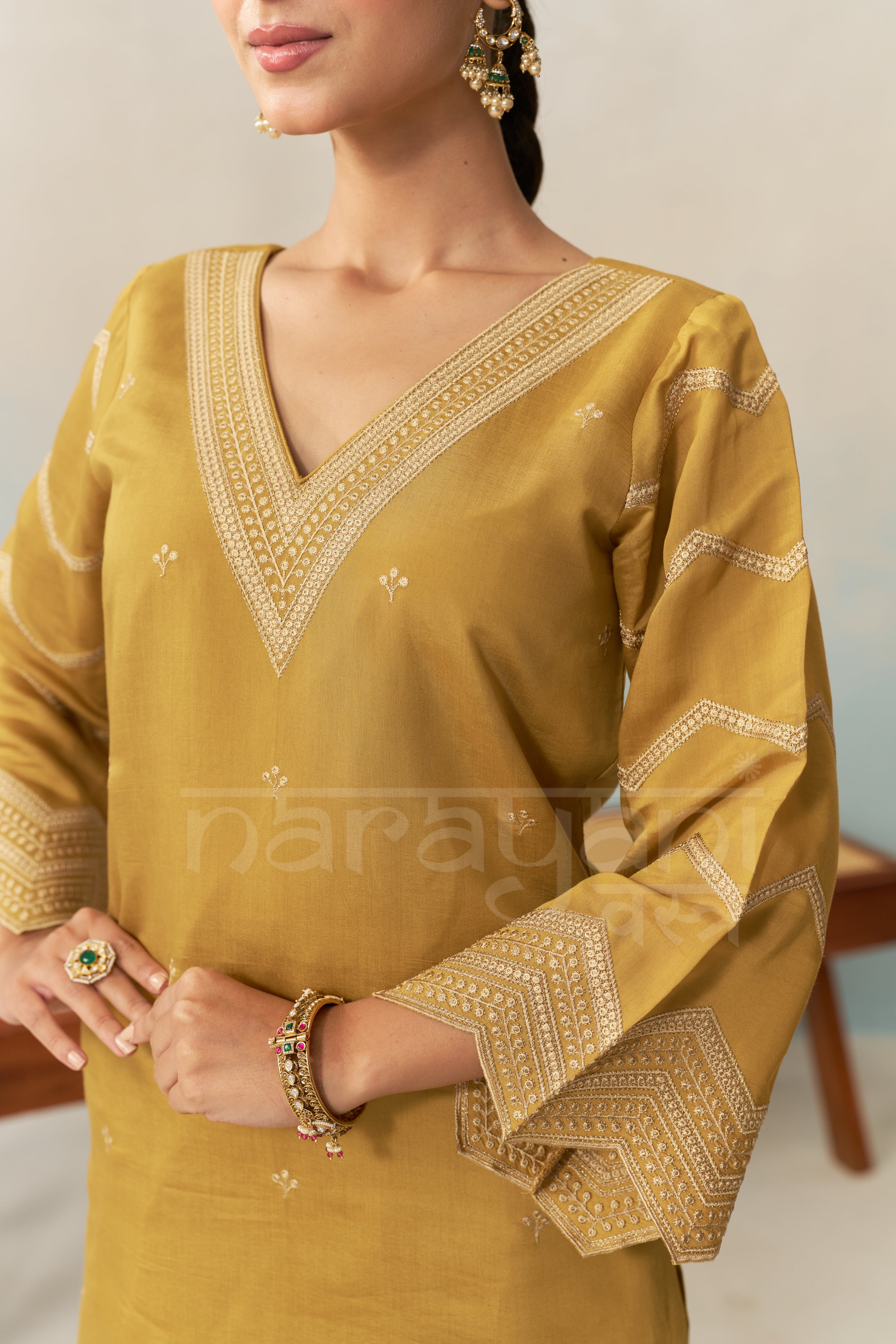 AYLA - Mustard Gold Chanderi Suit Set