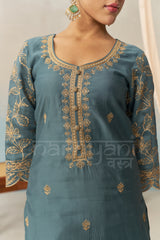 Nia Sharma in FARHIA - Teal Blue Chanderi Suit Set