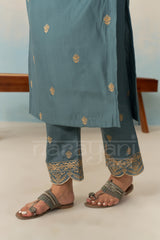 Nia Sharma in FARHIA - Teal Blue Chanderi Suit Set