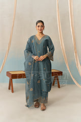 TARA - Teal Blue Chanderi Suit Set