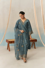 TARA - Teal Blue Chanderi Suit Set