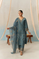 TARA - Teal Blue Chanderi Suit Set