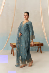 TARA - Teal Blue Chanderi Suit Set