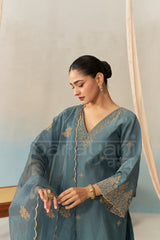 TARA - Teal Blue Chanderi Suit Set