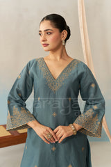 TARA - Teal Blue Chanderi Suit Set