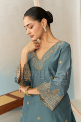 TARA - Teal Blue Chanderi Suit Set