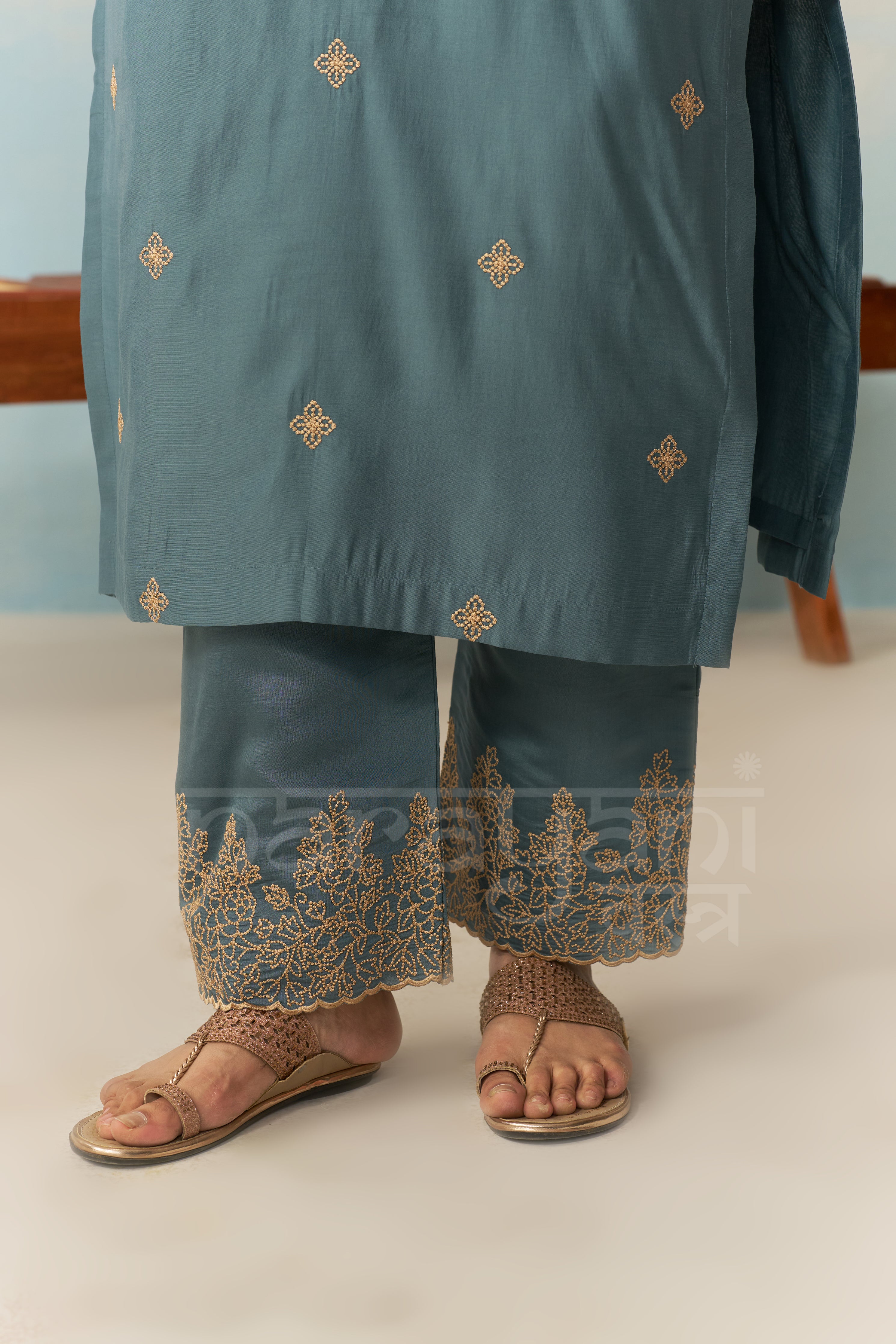 TARA - Teal Blue Chanderi Suit Set