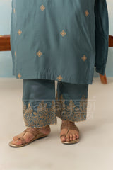 TARA - Teal Blue Chanderi Suit Set