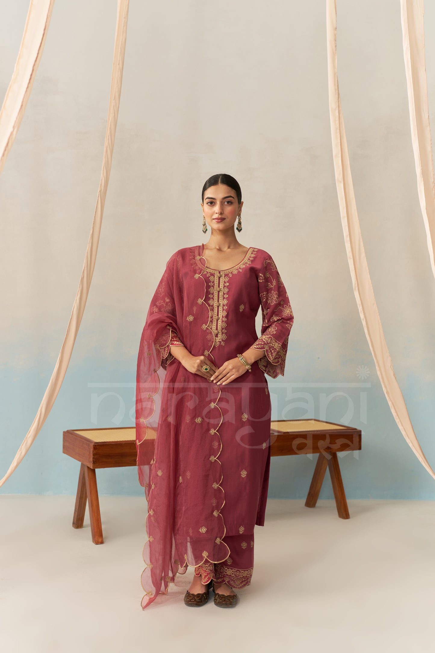 HUSNA - Burgundy Chanderi Suit Set
