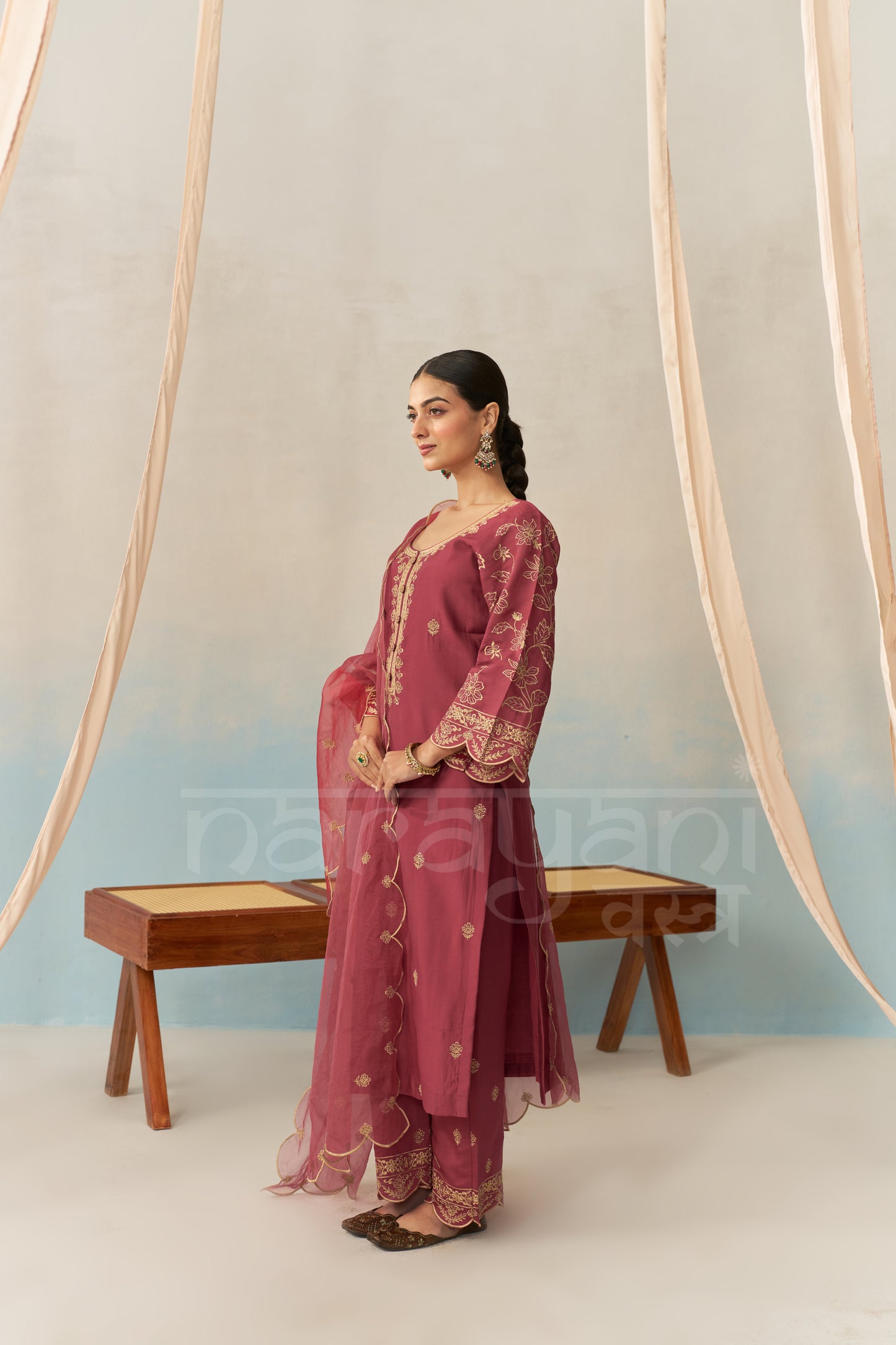 HUSNA - Burgundy Chanderi Suit Set