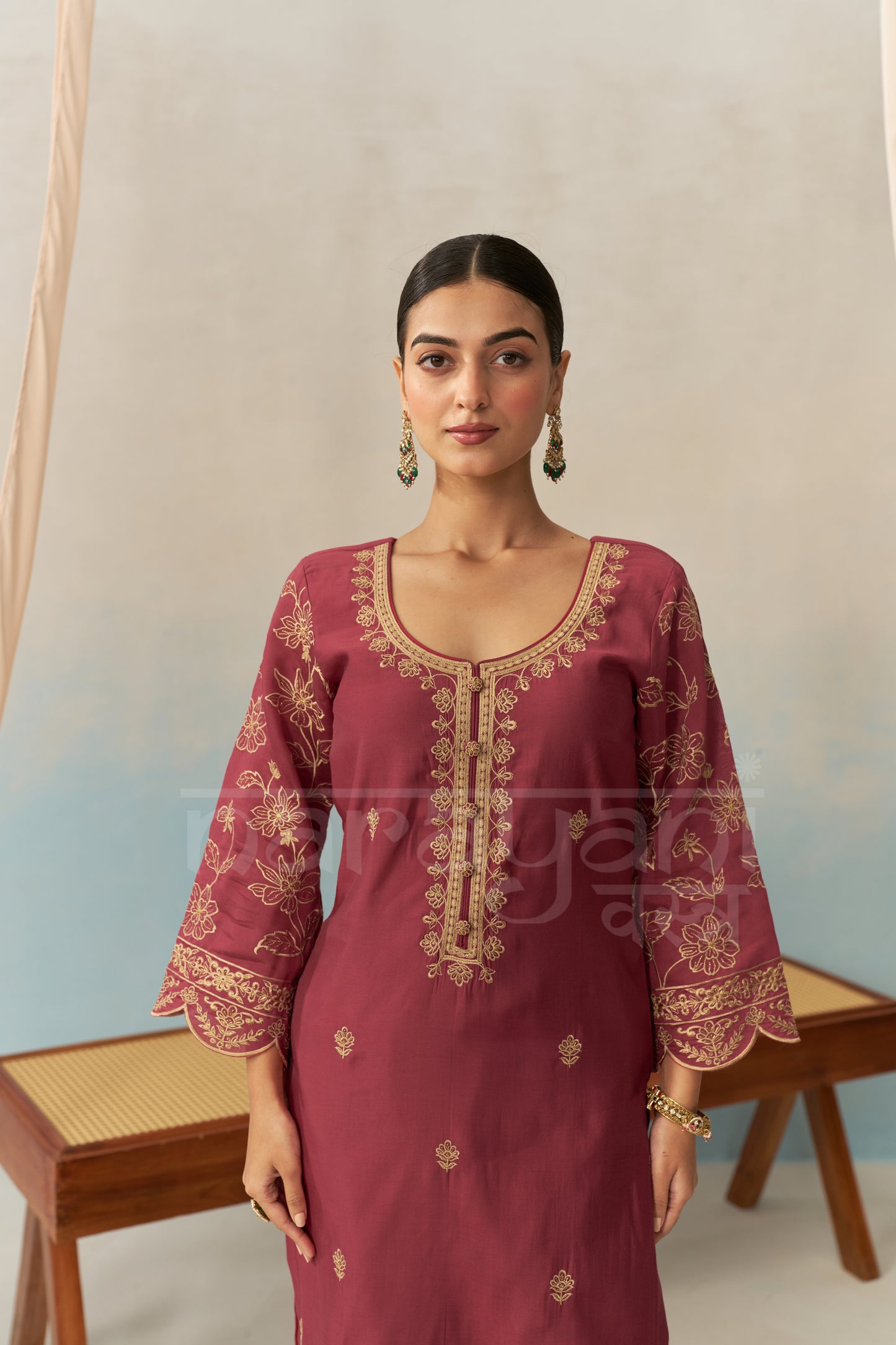 HUSNA - Burgundy Chanderi Suit Set