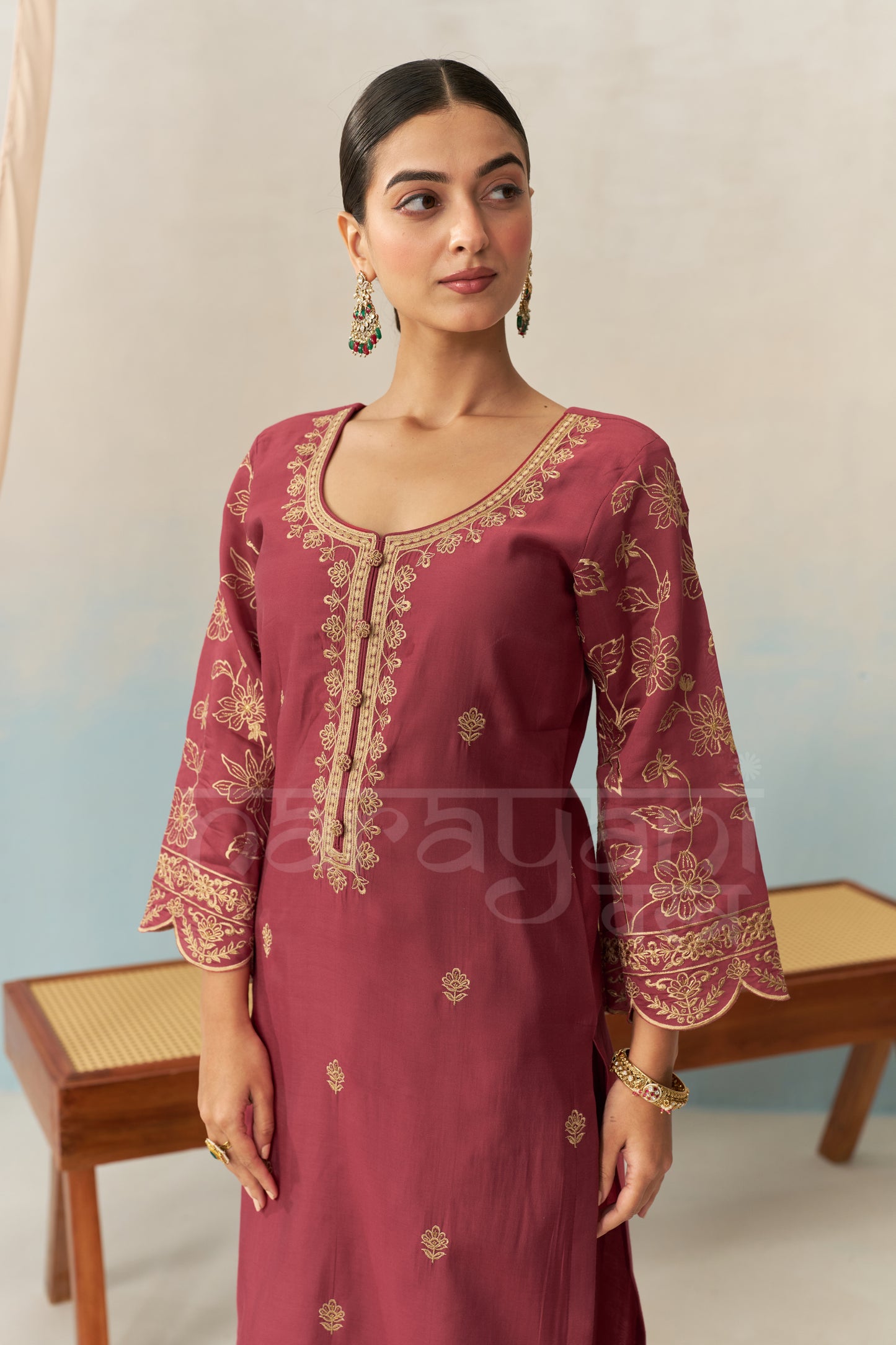 HUSNA - Burgundy Chanderi Suit Set