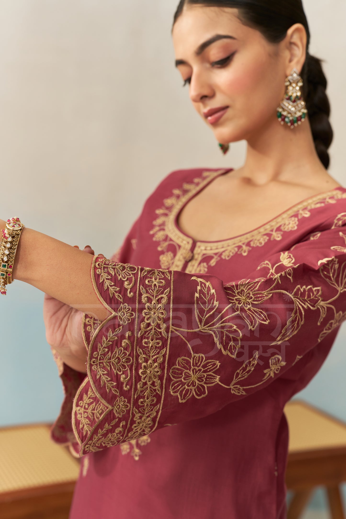 HUSNA - Burgundy Chanderi Suit Set
