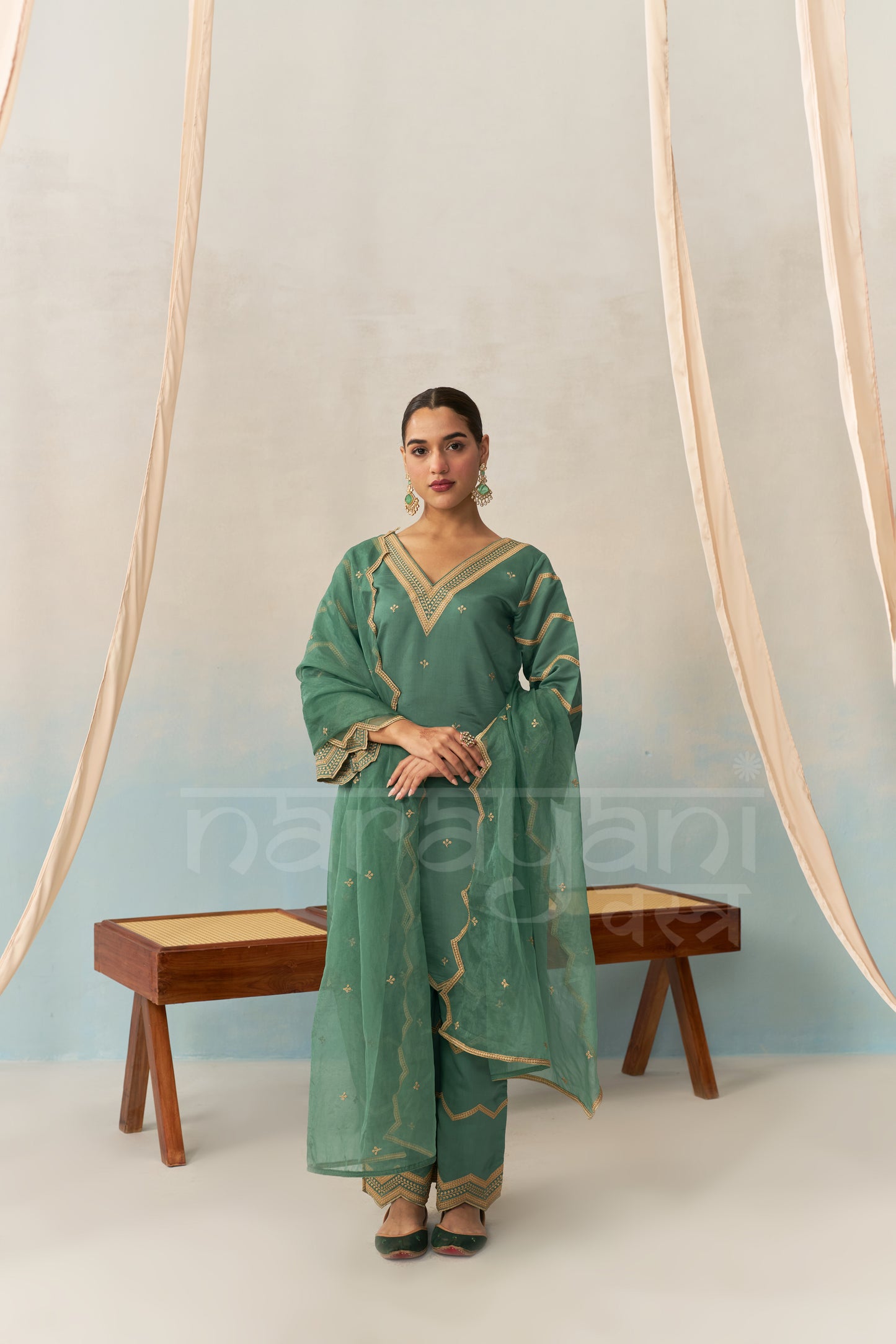 KAIRA - Emerald Green Chanderi Suit Set