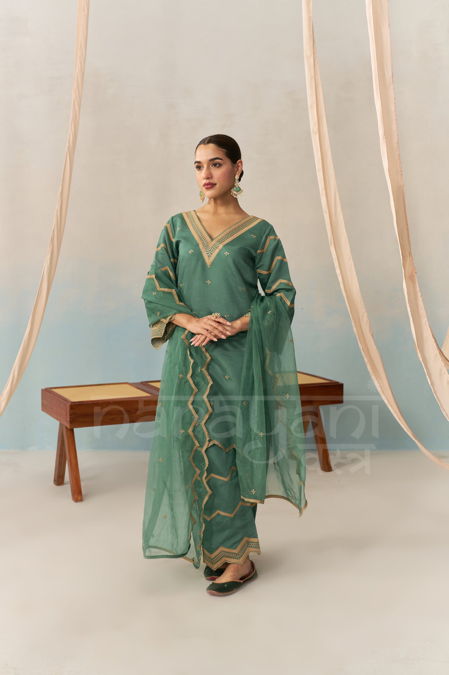 KAIRA - Emerald Green Chanderi Suit Set