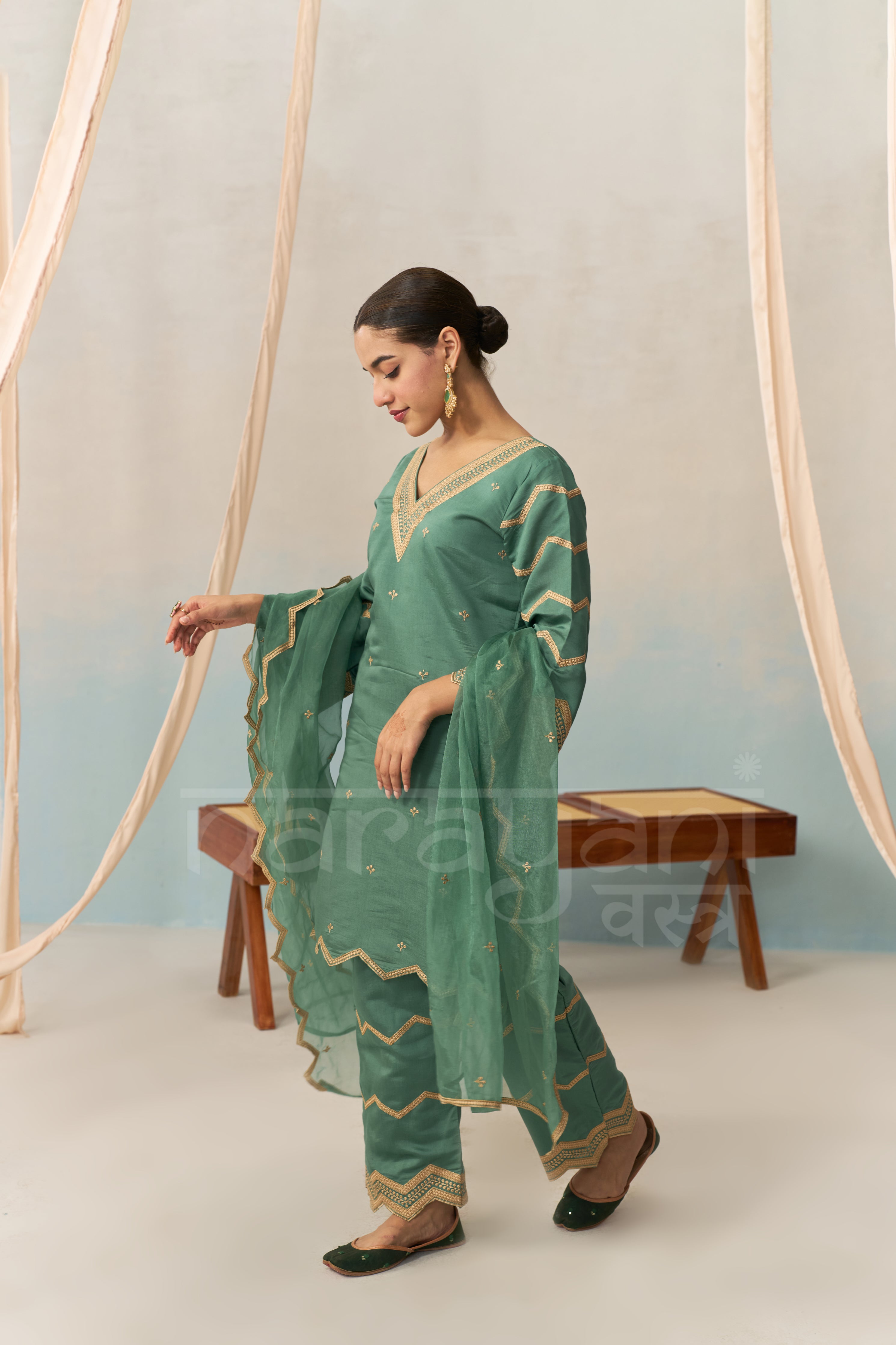 KAIRA - Emerald Green Chanderi Suit Set