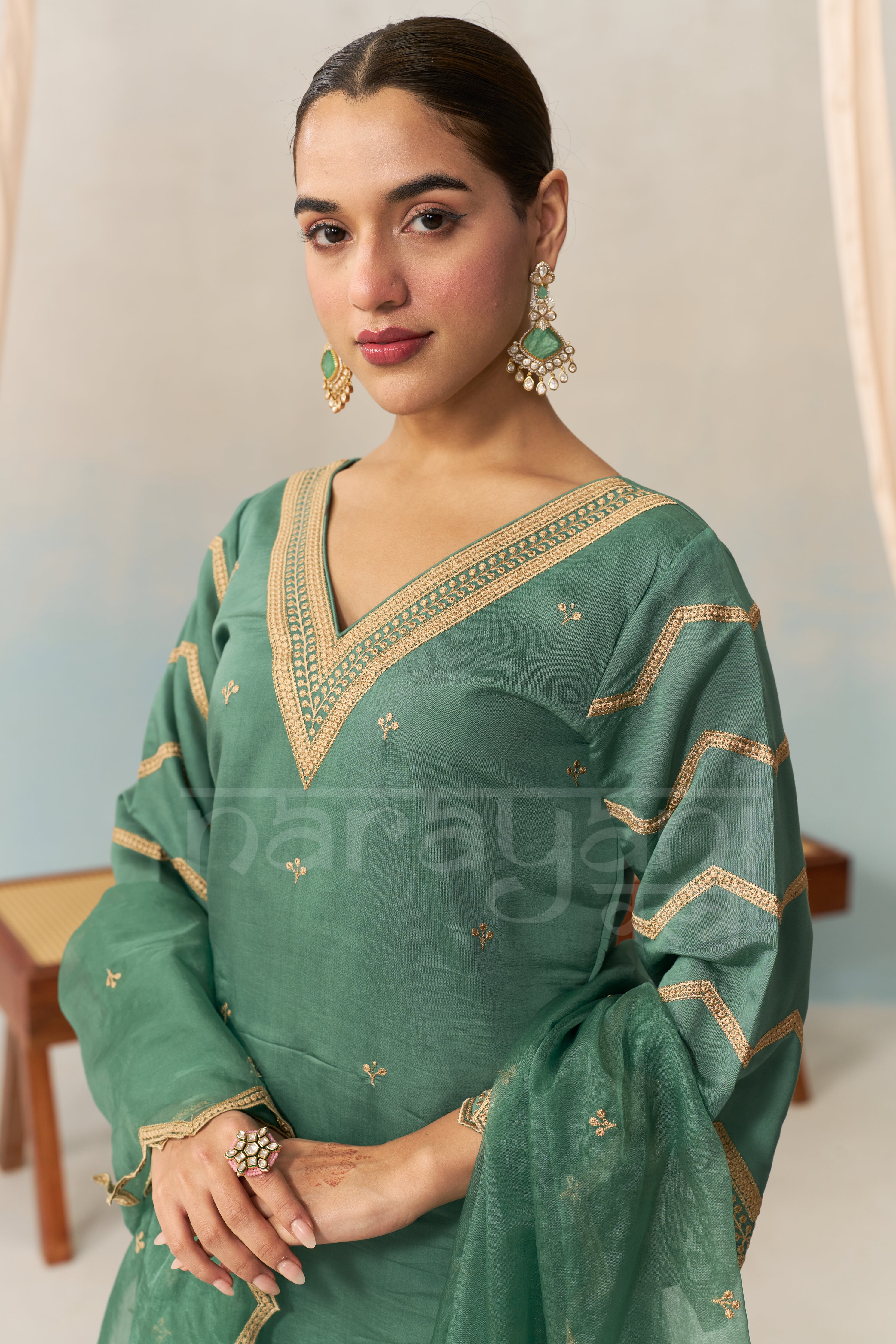 KAIRA - Emerald Green Chanderi Suit Set
