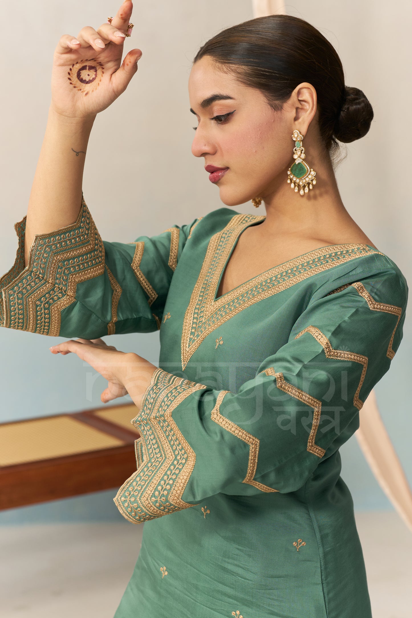 KAIRA - Emerald Green Chanderi Suit Set