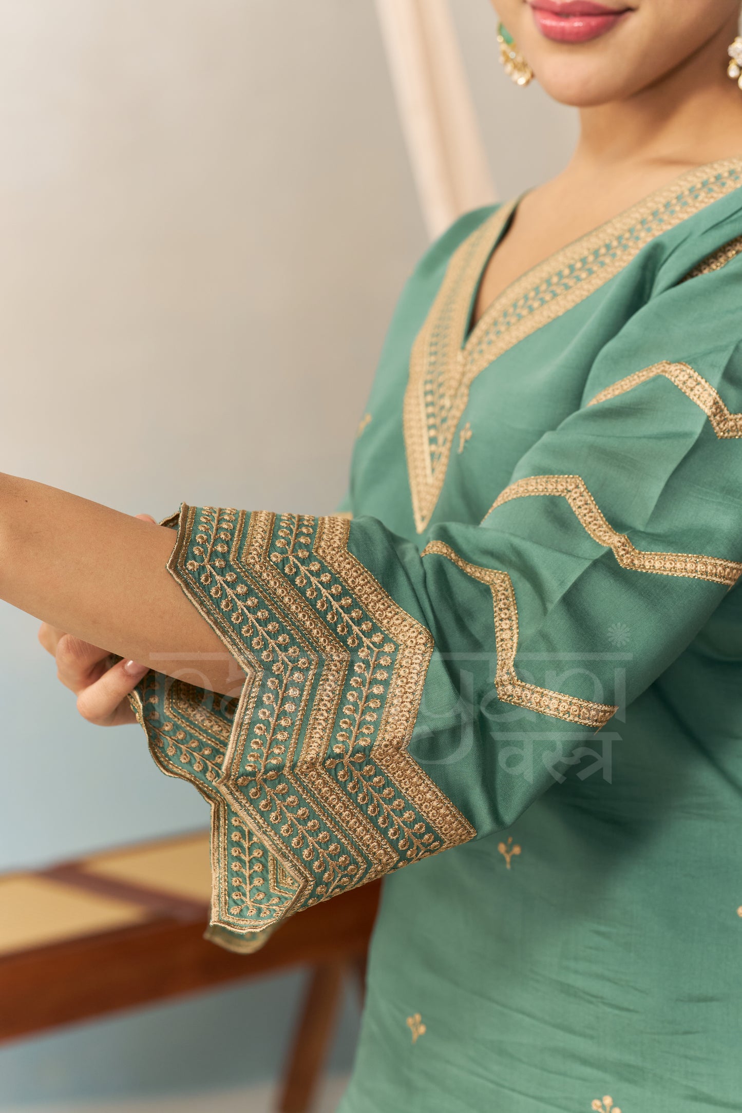 KAIRA - Emerald Green Chanderi Suit Set