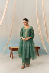 AMEERA - Emerald Green Chanderi Suit Set